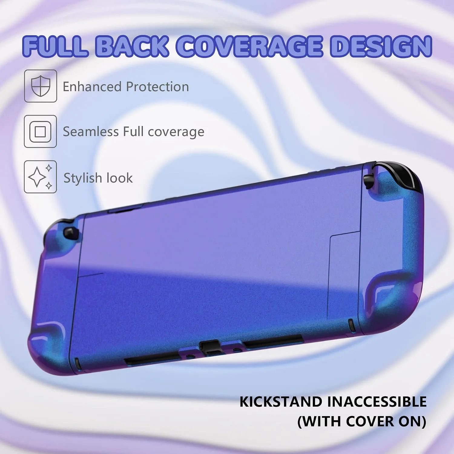 PlayVital Glossy Protective Case for Nintendo Switch 2 with Extra Stand & Thumb Grip Caps | Solid Color Series, Chameleon Purple Blue