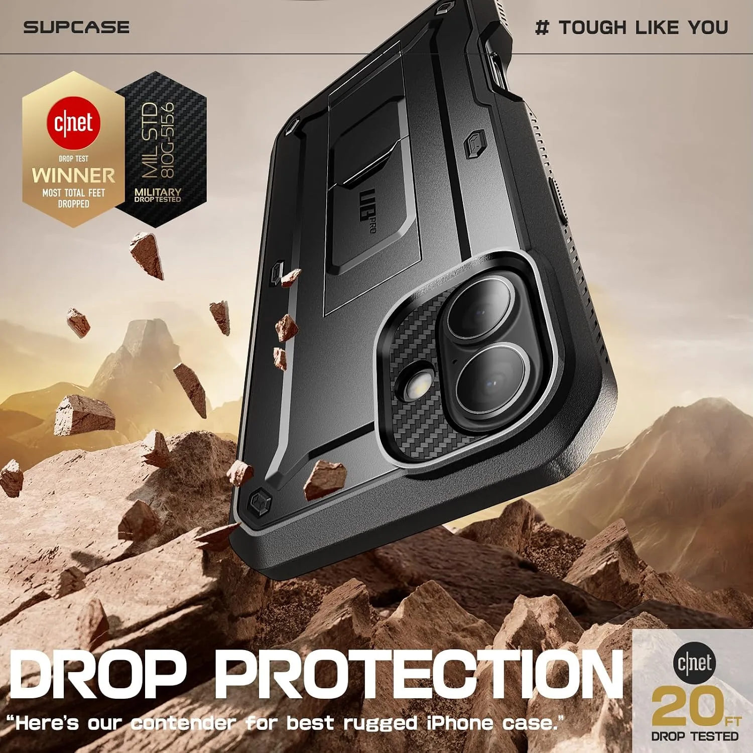 SUPCASE for iPhone 16 Case with Screen Protector & Kickstand, Black