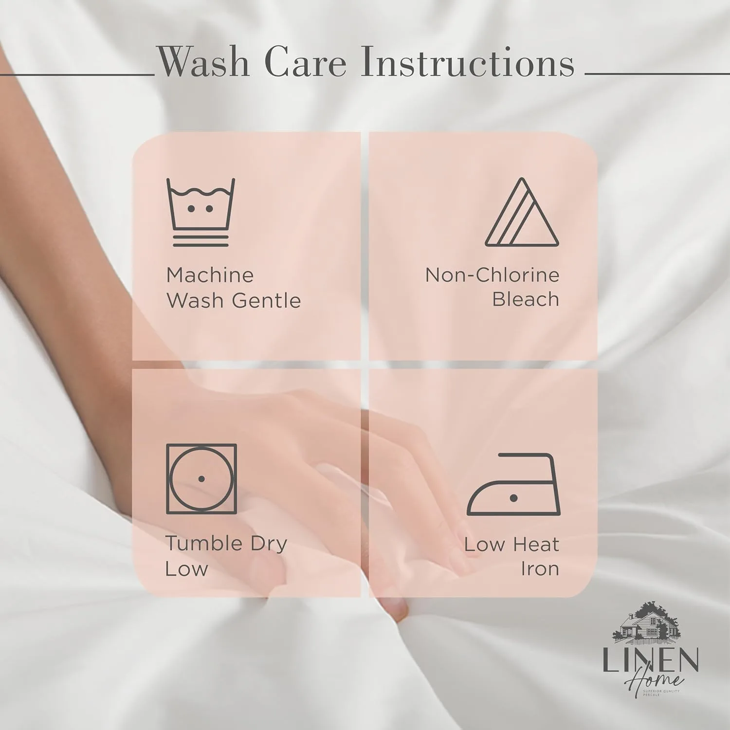 Linen Home 100% Cotton Percale King Sheets, 4Pc Cooling Set - Brushed Rose