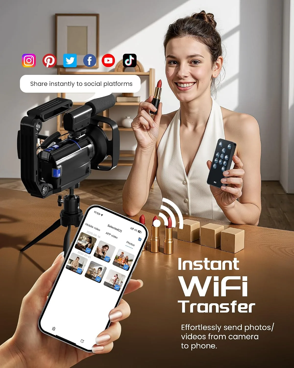 5K Video Camera Camcorder, UHD 64MP Vlogging Camera for YouTube with 3" 270° Rotatable Touch Screen, Digital Camera with IR Night Vision, 16X Zoom/WiFi/Webcam/HD/32GB Card/2 Batteries/Microphone