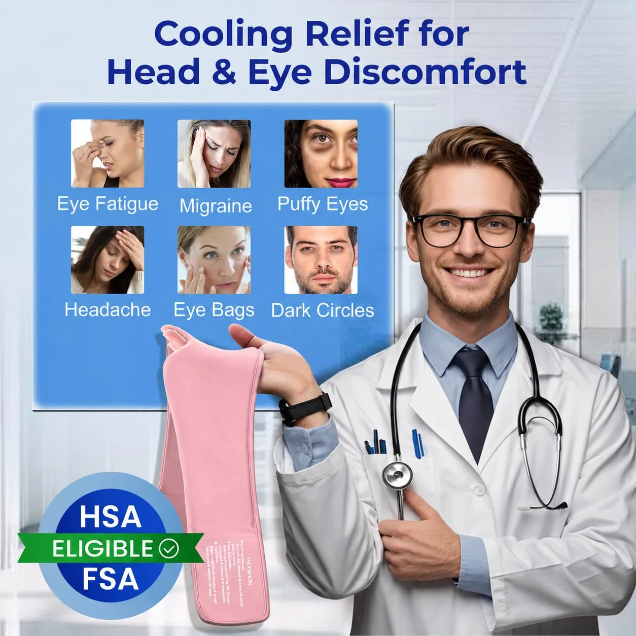 2 Pack Cooling Gel Eye Mask for Puffy Eyes, Migraine Relief, FSA Eligible