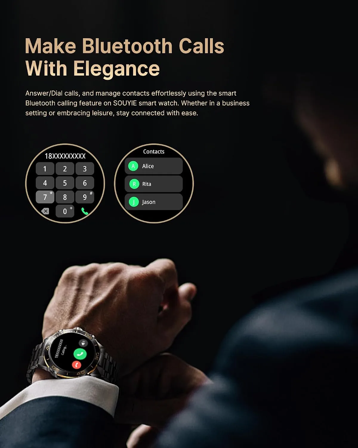 SOUYIE Luxury Smart Watch for Men Bluetooth Call, 1.43" AMOLED, iOS/Android
