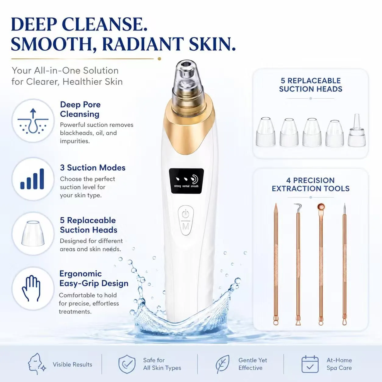 2026 Blackhead Remover Vacuum USB Pore Vacuum with 5 Suction Heads-Khaki