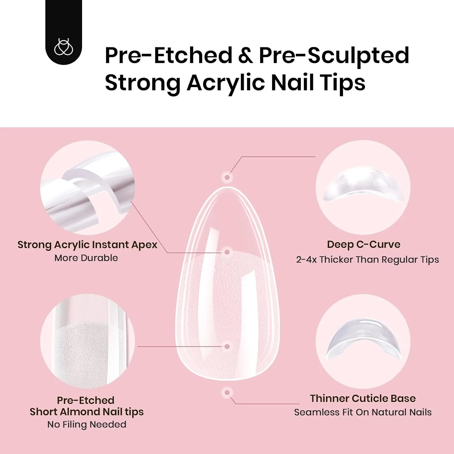 Beetles Tipex Instant Apex Nail Tips, Short Almond, 192pcs 16 Sizes(00-14)