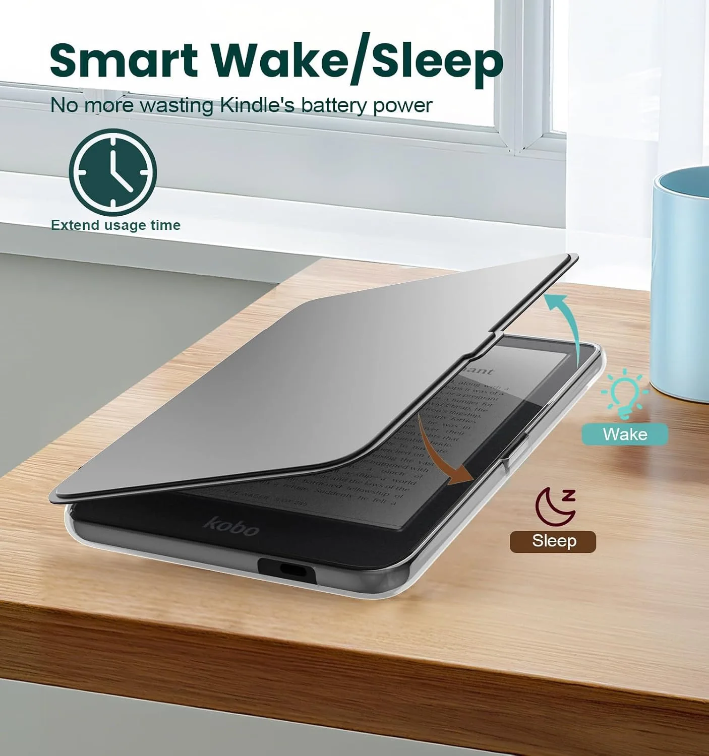 E NET-CASE Detachable Magnetic Case for 6" Kobo Clara Colour (2024) /Clara BW (2024) /2E (2022) eReader, Ultra Clear Back Scratch-Proof Light丨Easy to Detach & Attach丨Auto Sleep/Wake (Black)