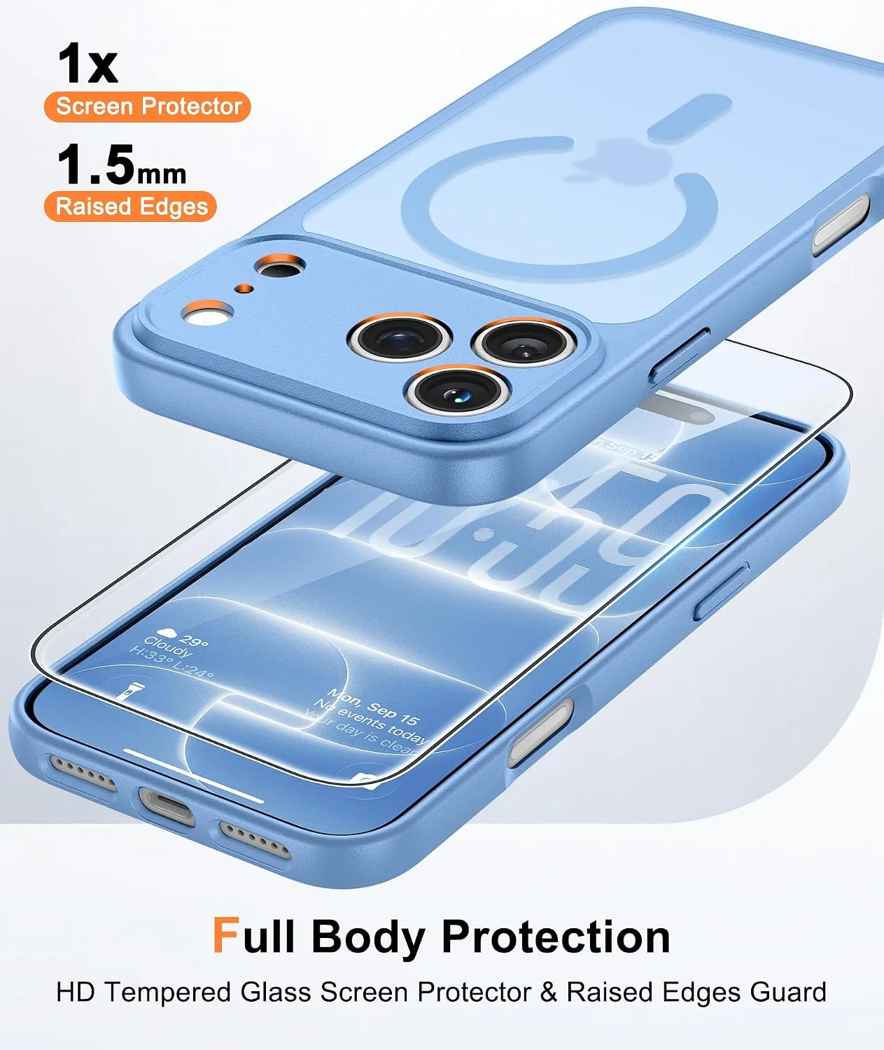 FNTCASE for iPhone 18 Pro Case / 17 Pro Case Fit for MagSafe Light Blue