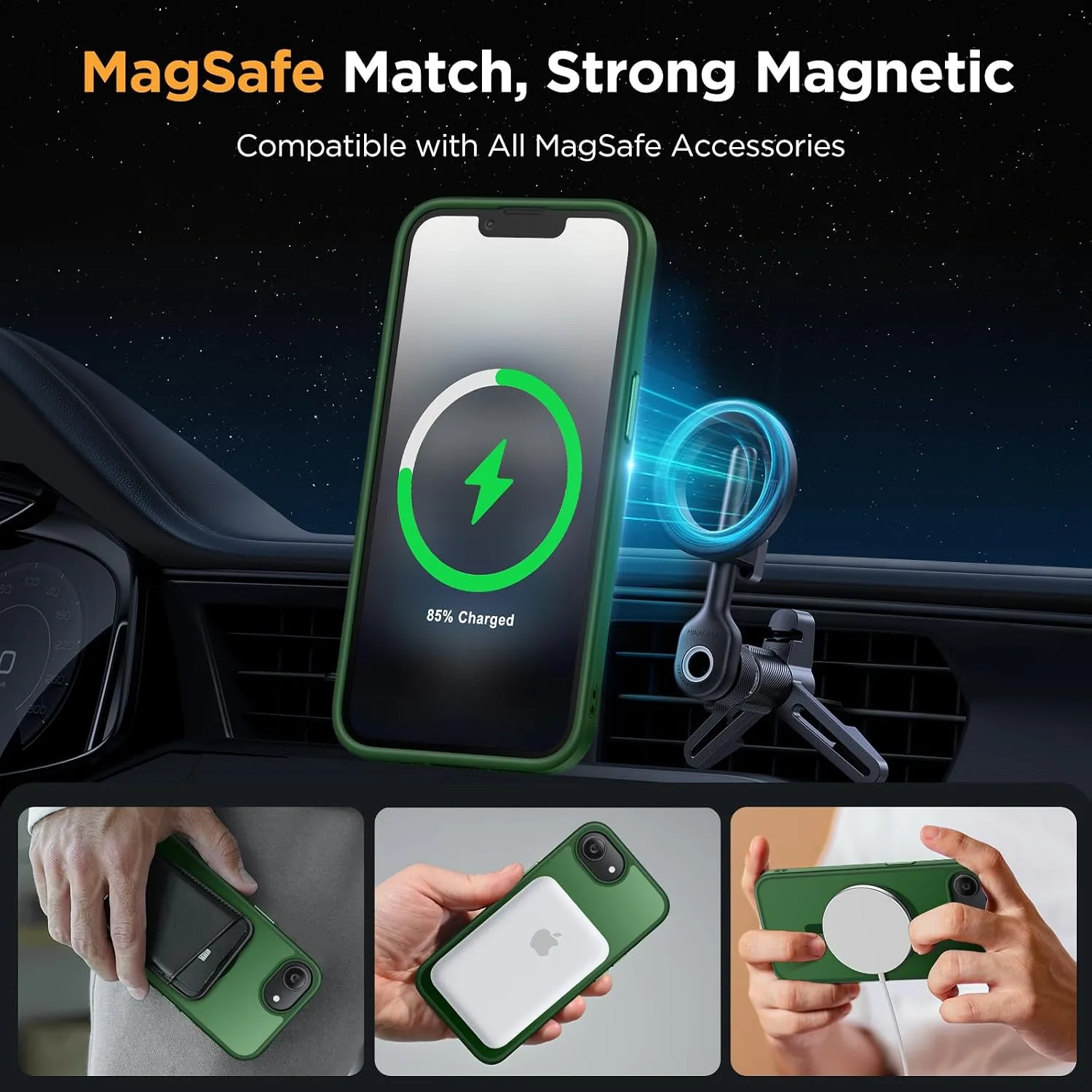 miracase for iPhone 16e case & iPhone 17e Case for MagSafe [with 2×9H+ Screen Protectors] TOP Military-Grade Protection Shockproof with Velvet Touch for iPhone 16e/17e Phone Case 6.1", Dark Green