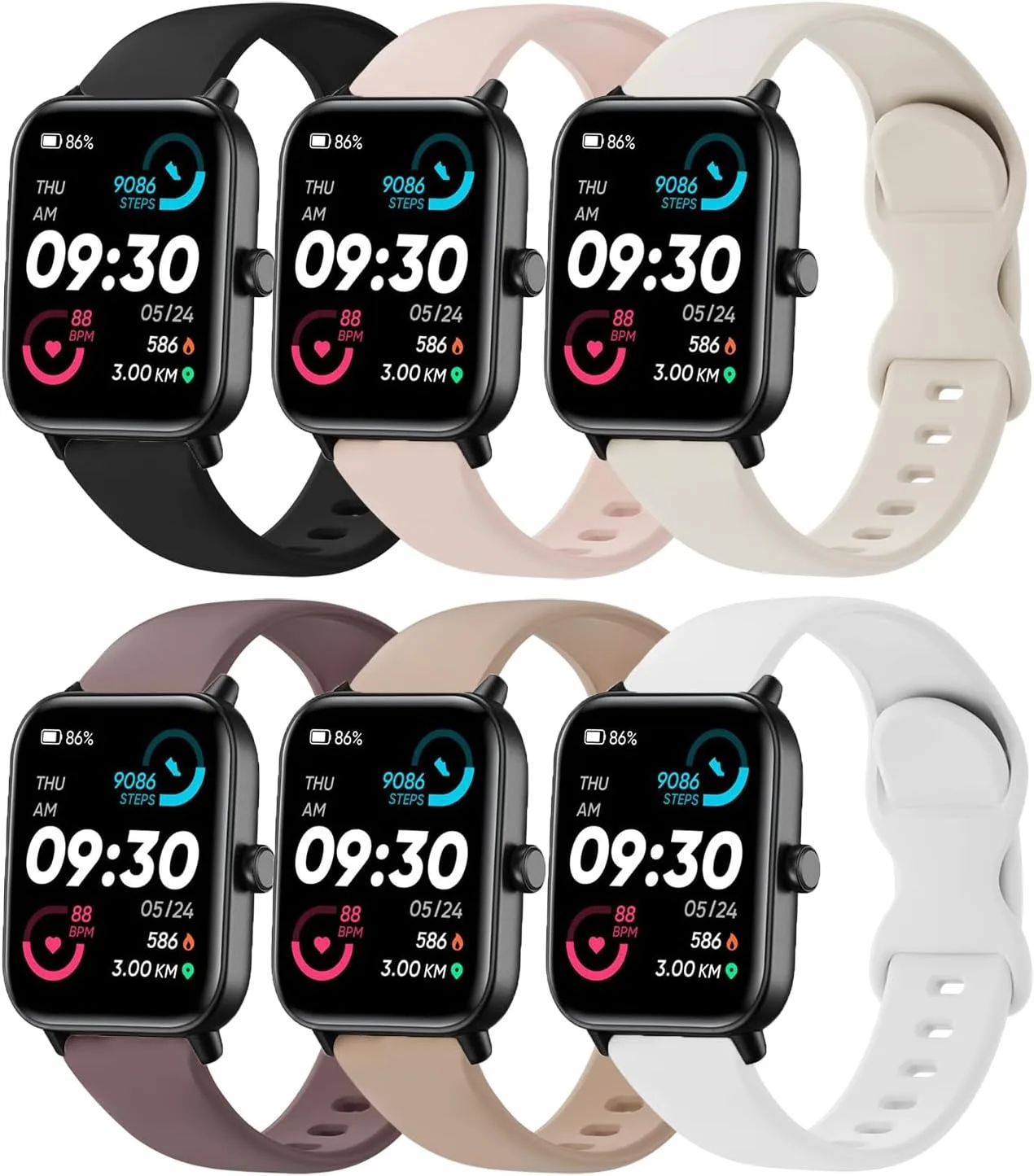 Correas compatibles con Smartwatch Veryfit Oanux 22mm silicona sport 6 unidades