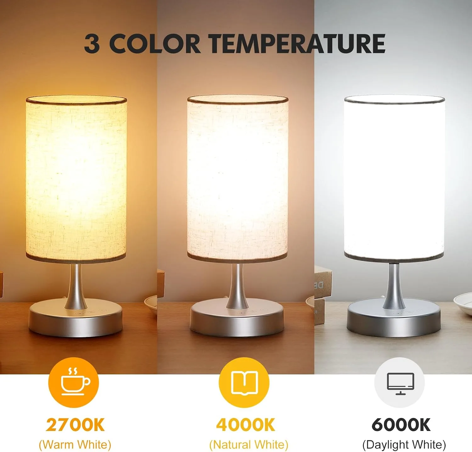 Caromolly Light Therapy Lamp, 10000 Lux Light with Remote Control, 3 Color Temperature & 4 Brightness Level & Timer, Daylight Lamp for Home, Office, Decoration(Silver Base Linen Shade)