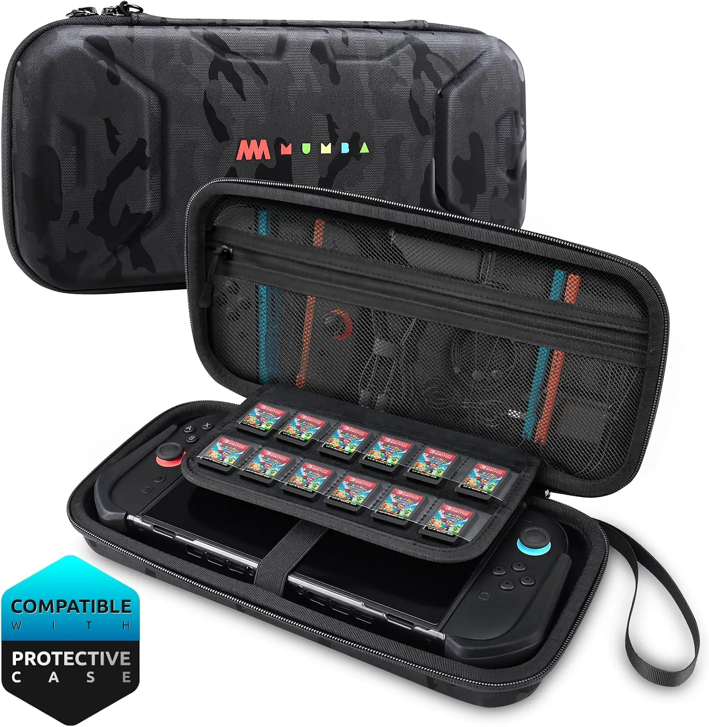 Mumba Carrying Case for Nintendo Switch 2 [Fits Console with Protective Case On][2025 Plus Version] Hard Shell Travel Handbag Pouch with 12 Game Card Slots, Large Capacity for Accessories (Stealth)