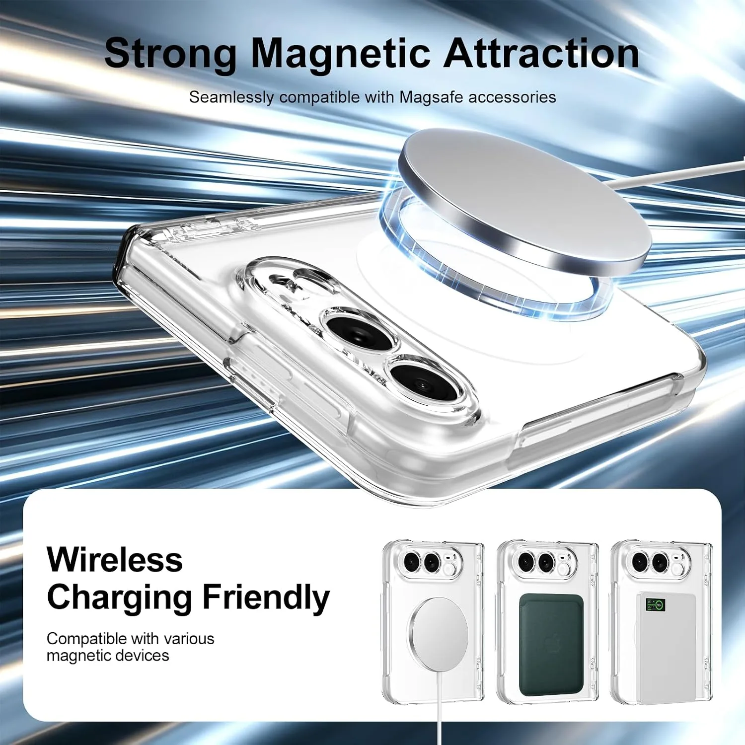 for iPhone Duo Case Compatible with MagSafe, Bulit-in Screen Protector & Spring Hinge Protection, Anti-Yellowing Ultra Strong Magnetic Slim Thin Phone Cover for iPhone Duo (Clear)