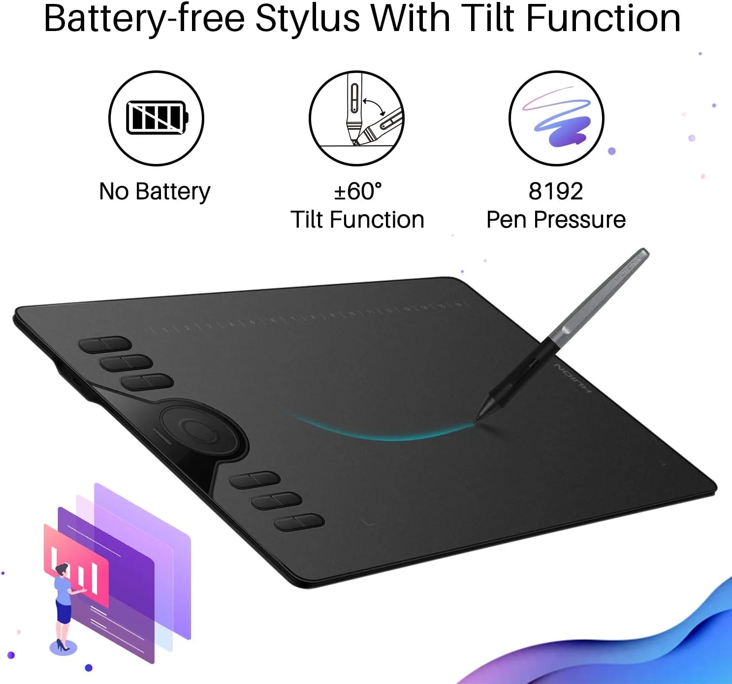 HUION HS610 10x6.25 inch Drawing Tablet 8192 Pen Pressure