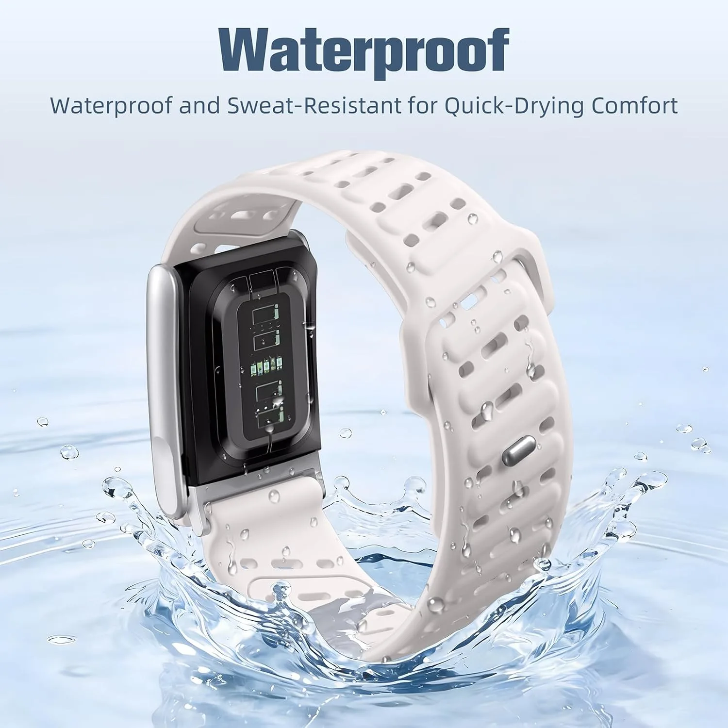 Getino Sport Bands Compatible with Whoop 5.0 Band One, Peak, MG Life, Waterproof Adjustable Soft Silicone Replacement Accessories Strap for Whoop Band 5.0 Women Men, Breathable Starlight