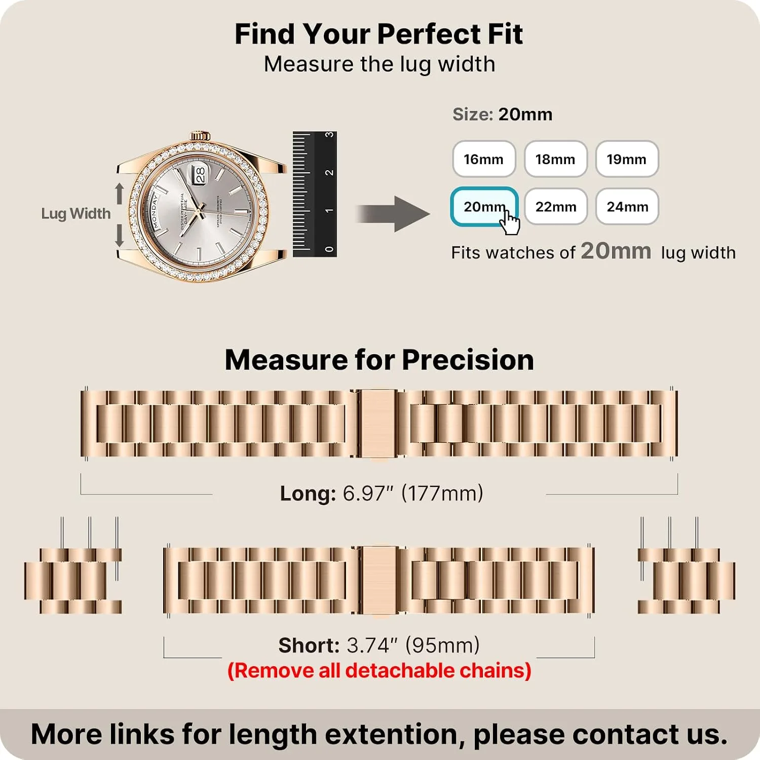 Fullmosa 20mm Quick Release Metal Watch Band for Garmin Samsung