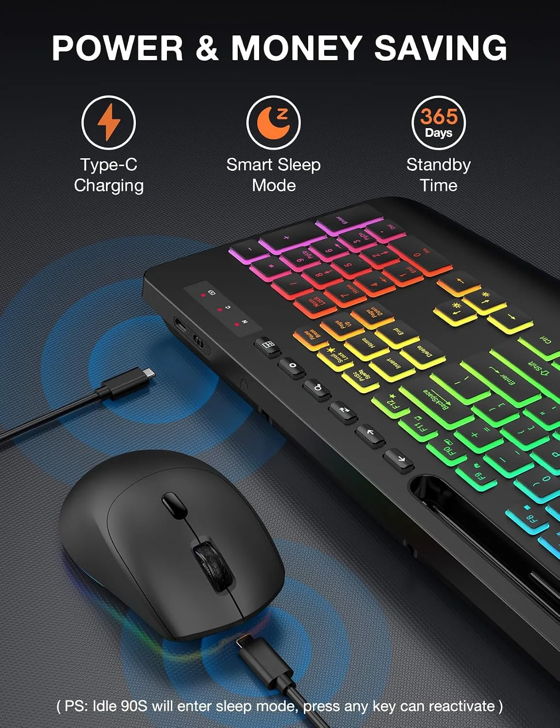Wireless Keyboard and Mouse Combo - 9 Backlit Effects, RGB, 2.4G Lag-Free