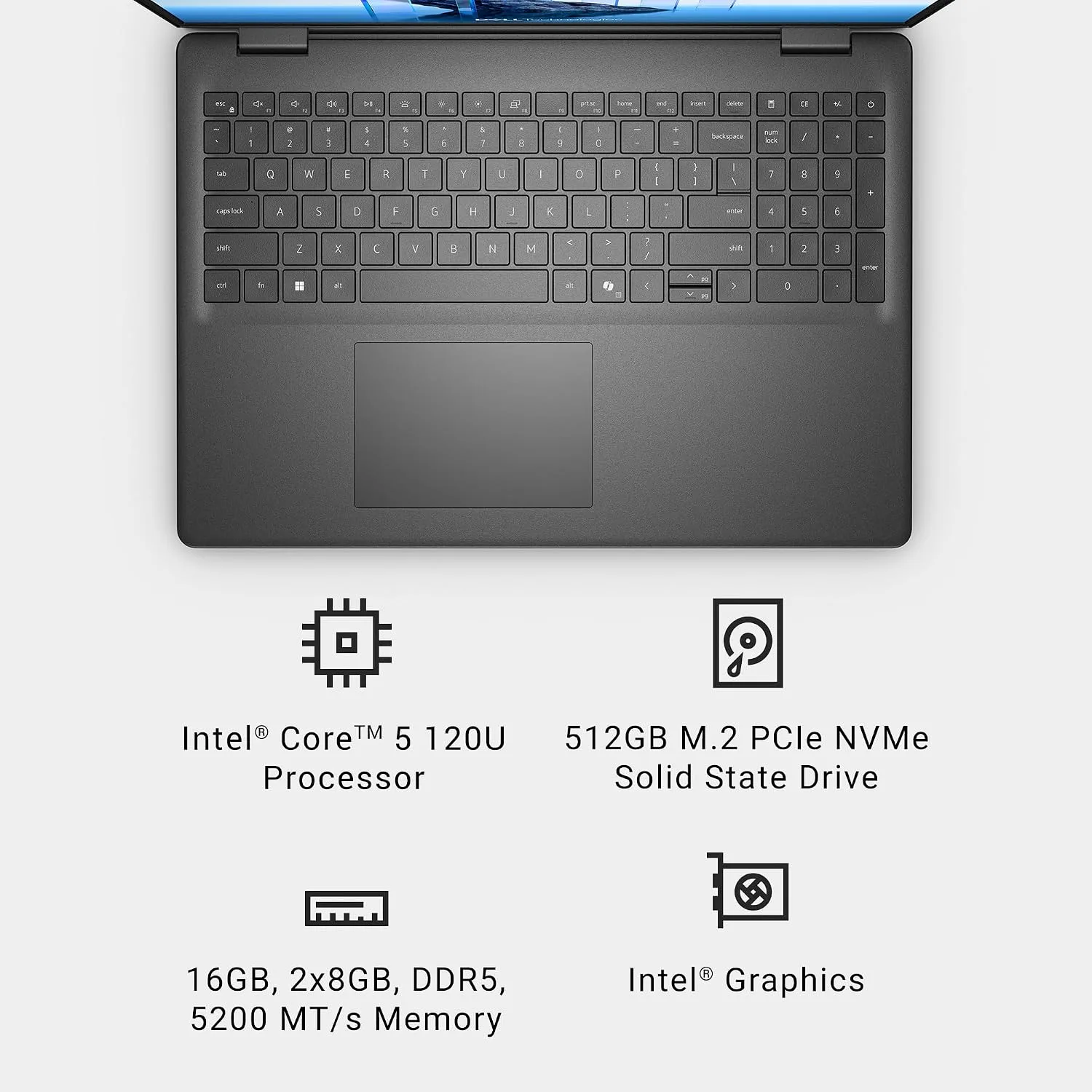 Dell 16 Laptop DC16250, FHD+, Intel Core 5 120U, 16GB RAM, Windows 11 Home