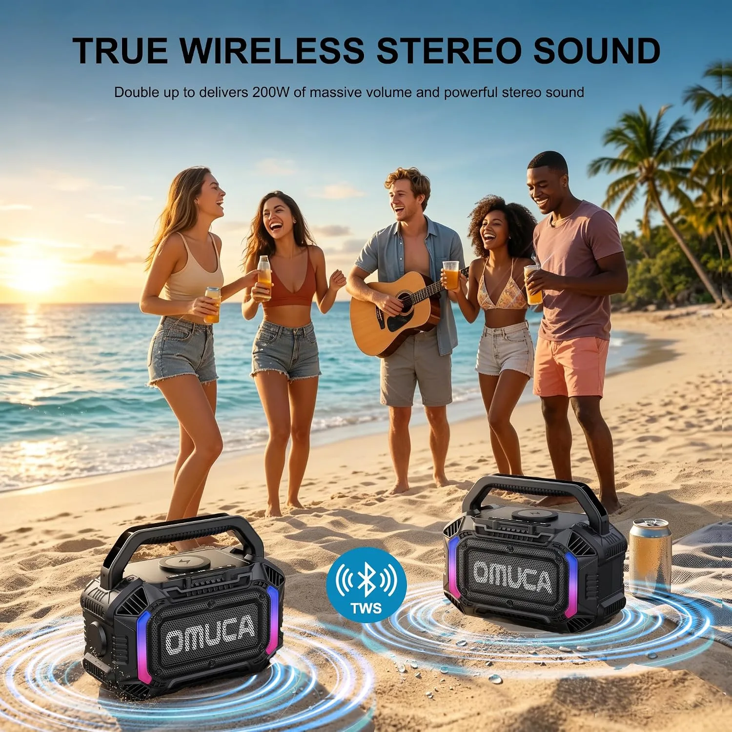 Speakers Bluetooth Wireless, 100W Portable Bluetooth Speaker with Bass, IPX7 Waterproof & Floatable, 20H Playtime, RGB Light, Loud Speakers with TWS for Work, Outdoor, Garage(L-Black)