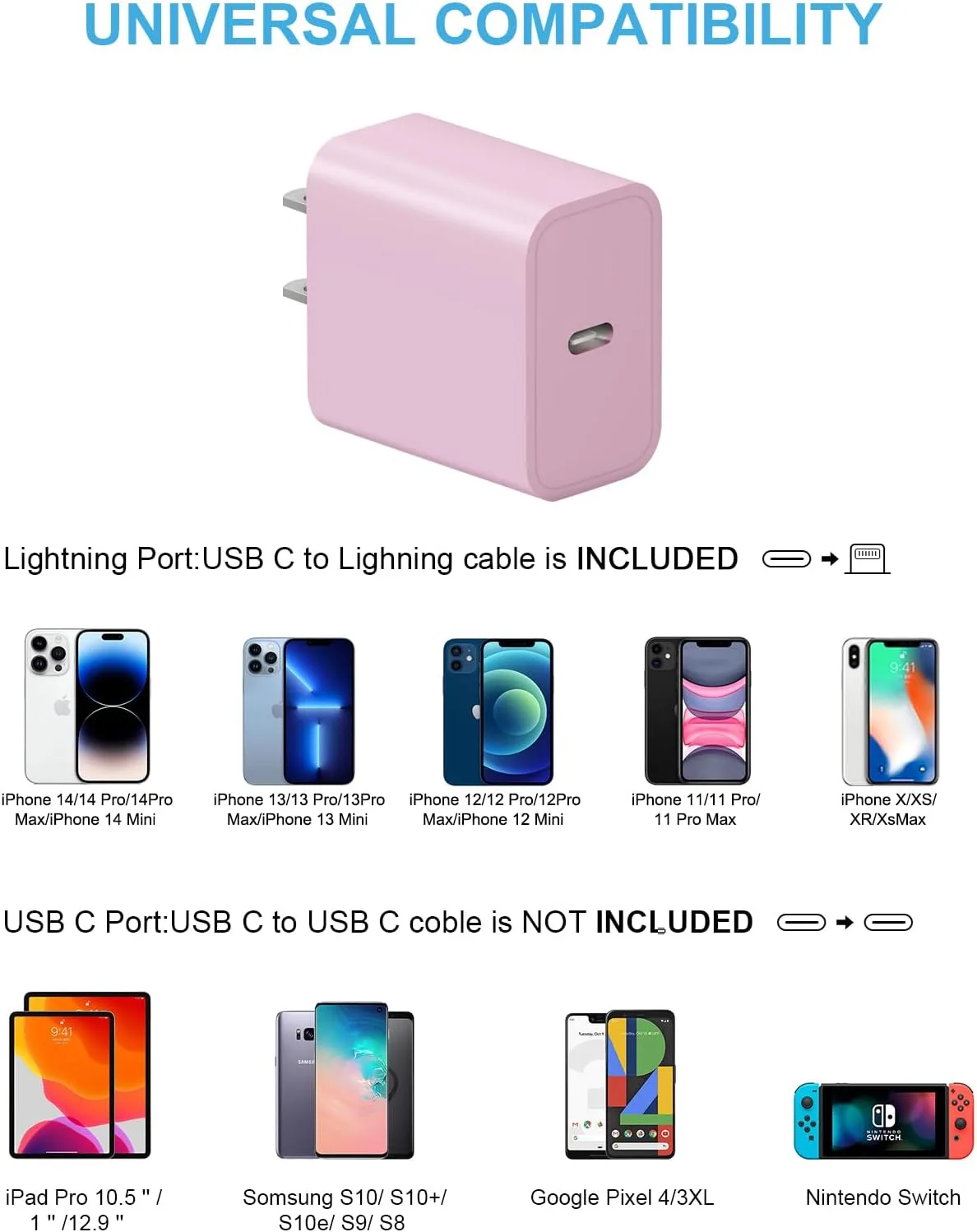 iPhone 14 13 12 11 Super Fast Charger [2Pack] cargador 20W Rapid USB C Wall Charger Block with 6FT Fast Charging Cable Compatible with iPhone 14/13/12/11/Pro/Pro Max/Mini/Xs Max/XR/X, iPad - Pink