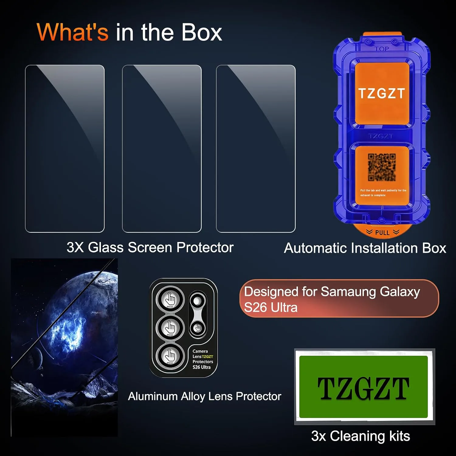 TZGZT 3 Pack Screen Protectors for Samsung Galaxy S26 Ultra,Tempered Glass