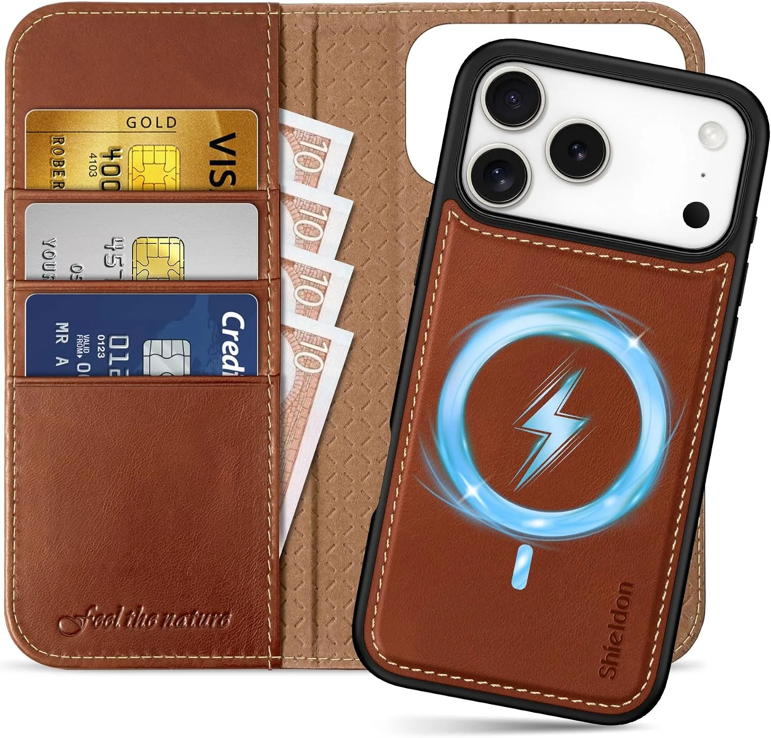 SHIELDON 2 in 1 Case Wallet for iPhone 18 Pro Max/17 Pro Max, Retro Brown