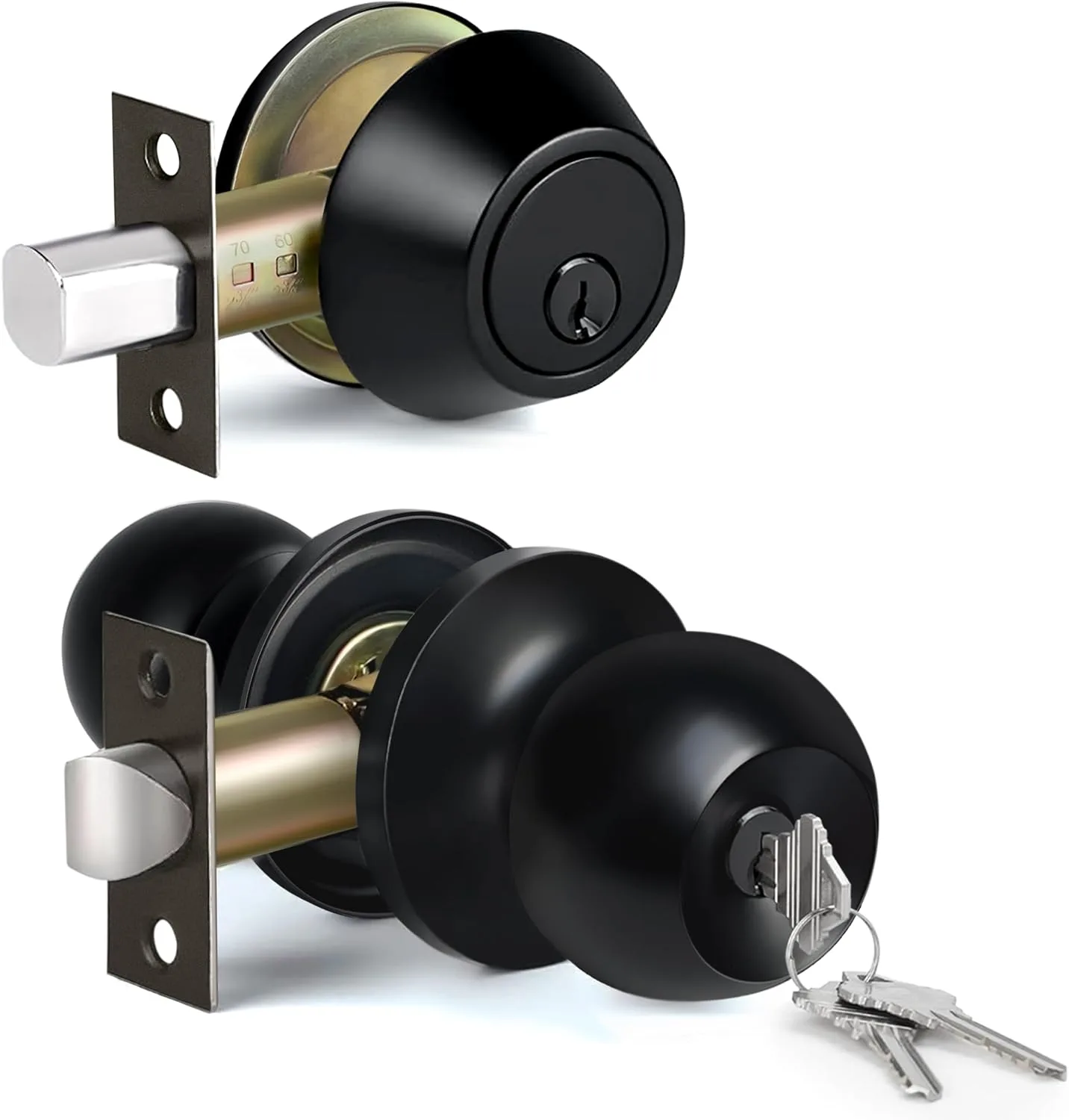 BESTTEN Exterior Door Knob with Key Lock and Deadbolt, Keyed Alike