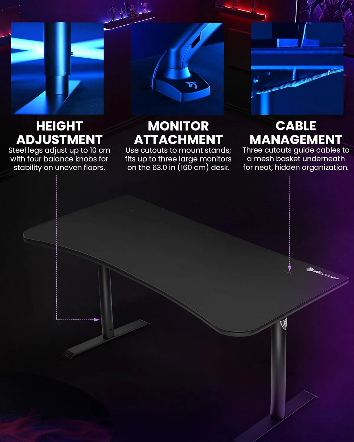 Arozzi Arena Ultrawide Curved Gaming Desk Pure Black