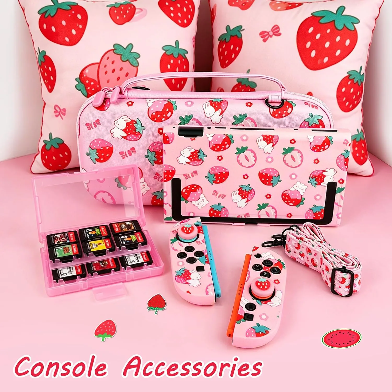 TIKOdirect Carrying Case for Switch 2, Cute Portable Bag Accessories with Soft Protective Case, Screen Protectors and Thumb Grip caps, Game Card Case 7in1, Pink Rabbit