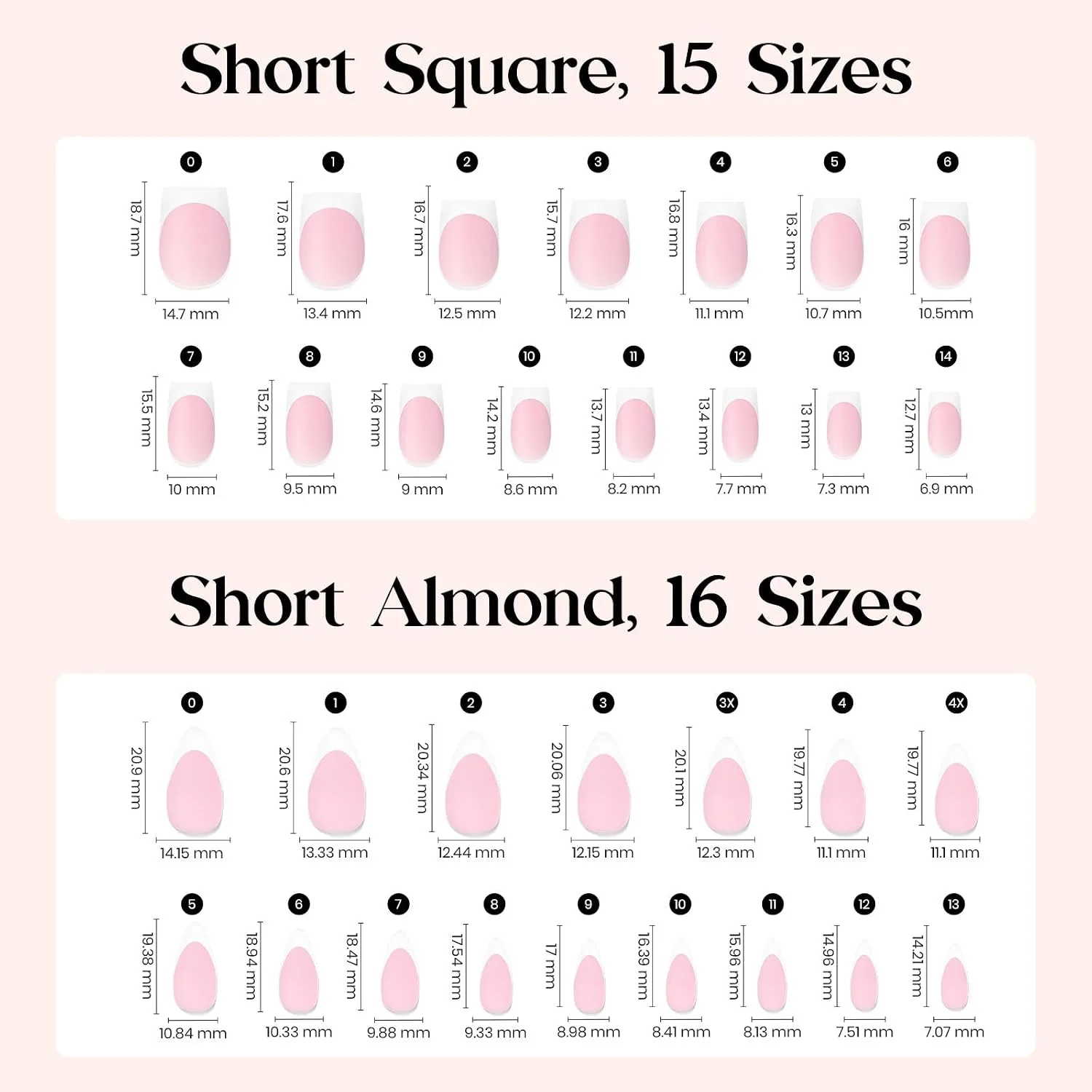 Beetles French Press On Nail Tips, Short Almond and Square, 124Pcs