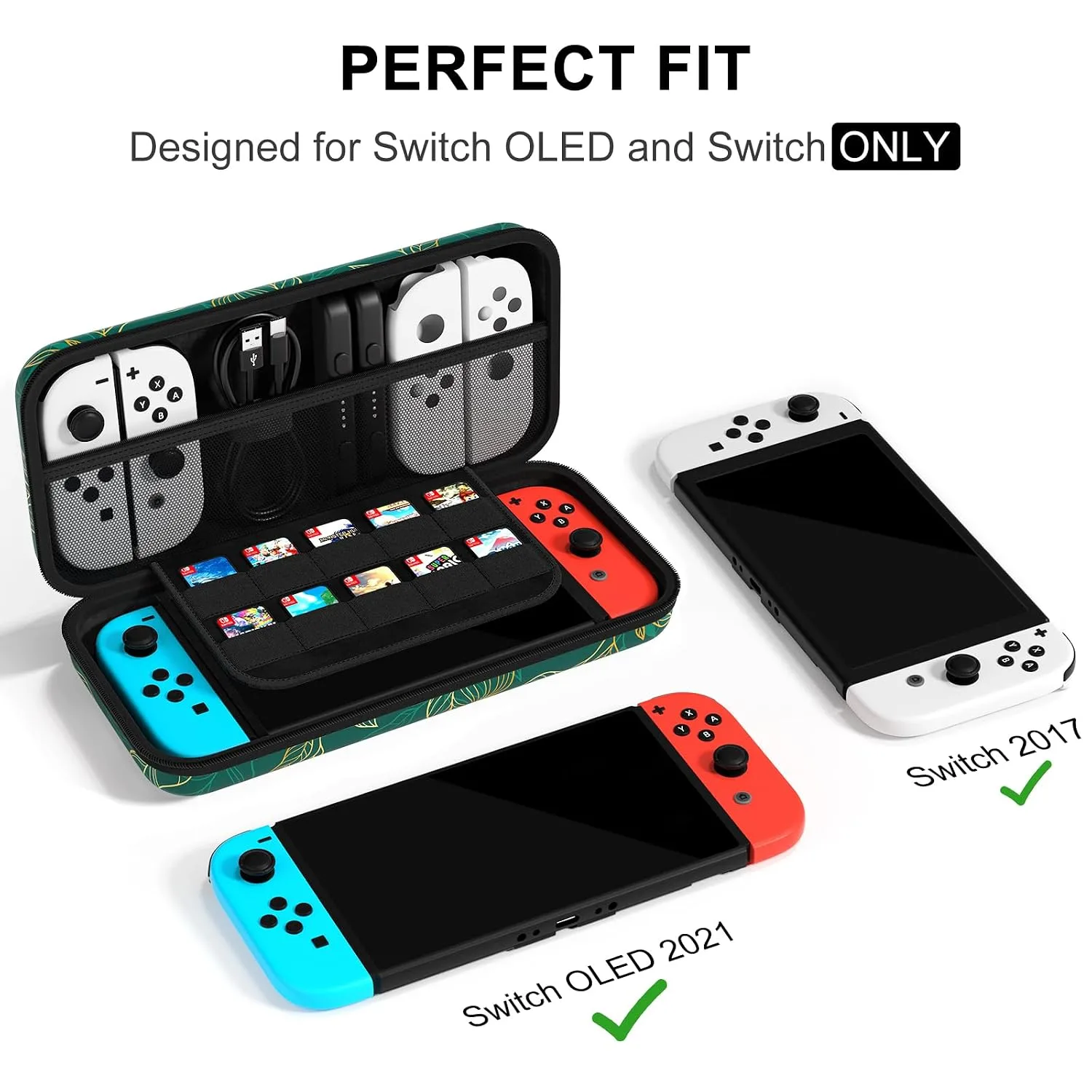 NPOOYI Carrying Case for Nintendo Switch OLED 2021/2017, Hard Shell Cover