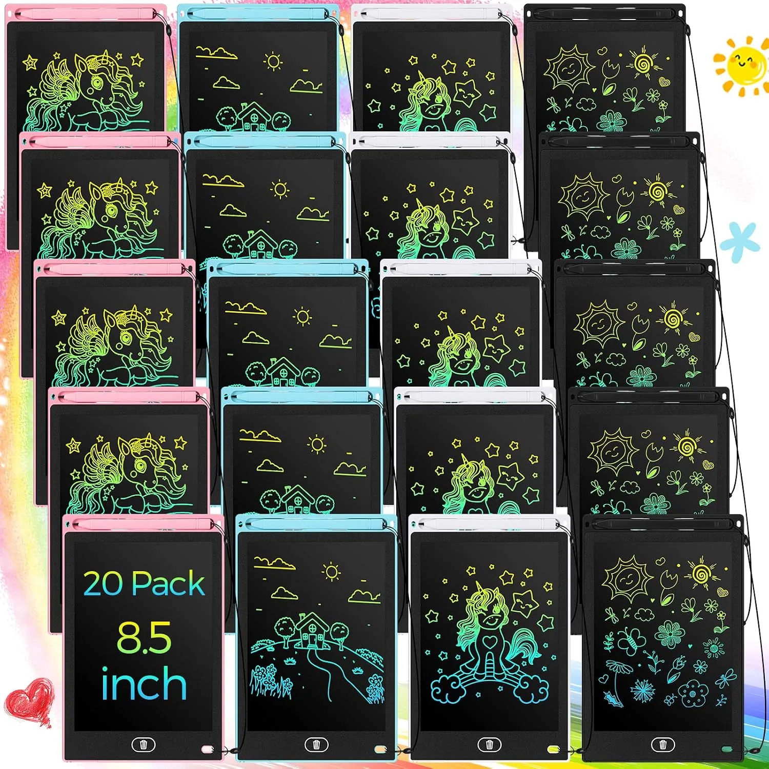 Zhehao 20 Pack 8.5 Inch LCD Writing Tablet Drawing Board,Pastel,Cute