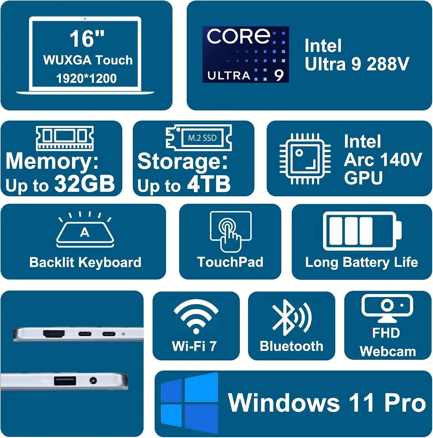 Dell 16 Plus Laptop 16" WUXGA Touch Intel 8-core Ultra 9 288V (Up to 48 Tops) 32GB RAM 1TB SSD Backlit Fingerprint Wi-Fi7 for Creator Designer Business Professional Win11Pro