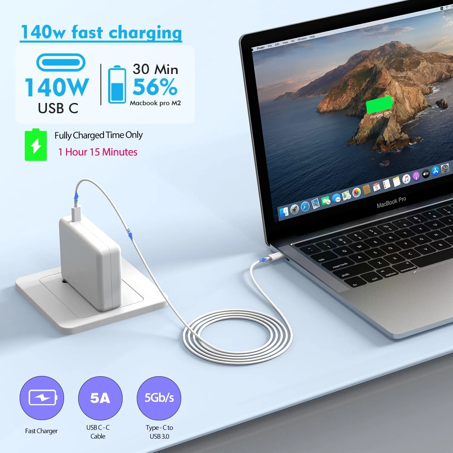 Macbook Pro Charge,140w Fast Mac book Air/Pro Charger With 6FT Fast Charger USB C to C Cable Cord For Apple MacBook Pro/MacBook Air 16 15 14 13 Inch,M1 M2 M3,iPad Pro,Samsung Galaxy & All USB C Device