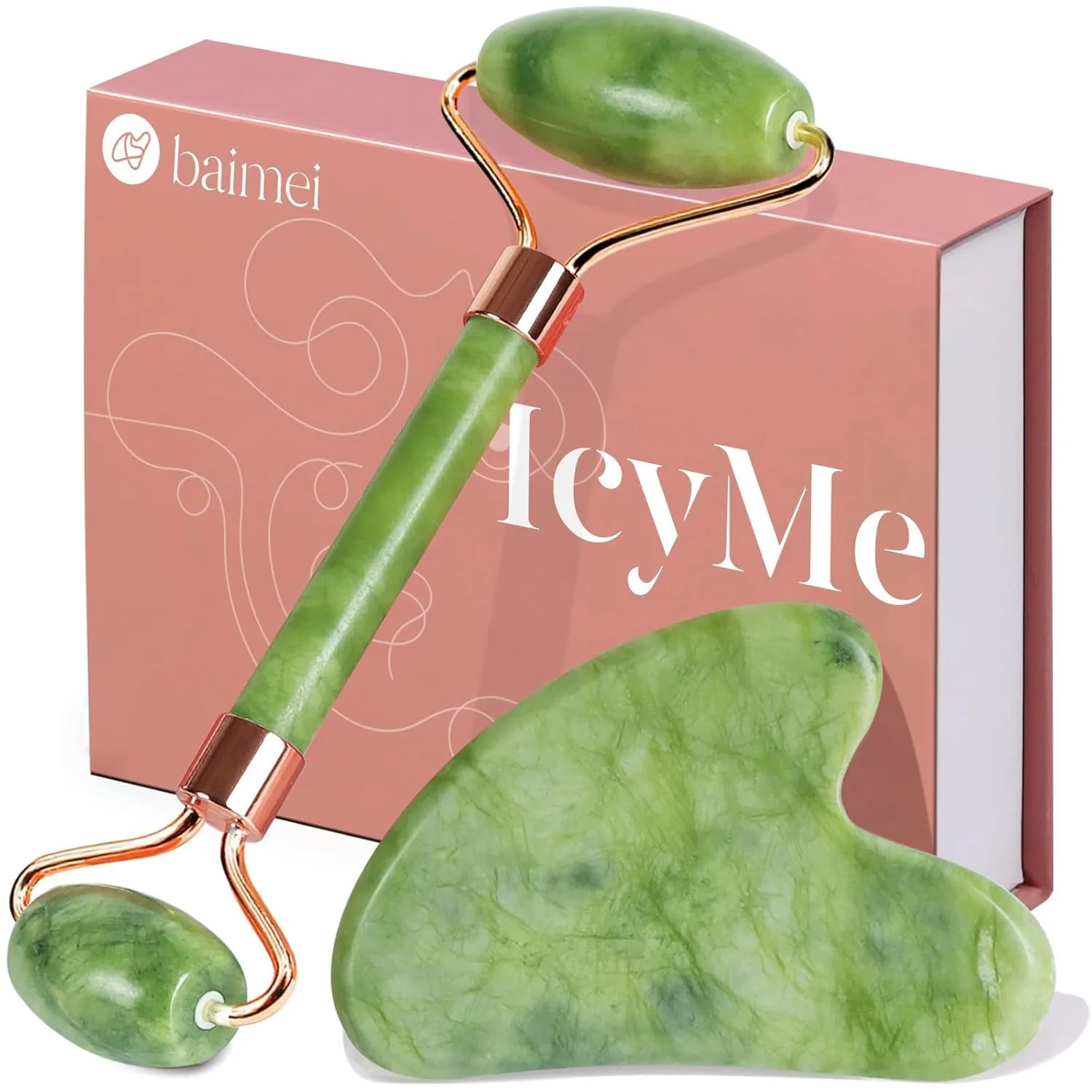 BAIMEI IcyMe Gua Sha & Jade Roller Set for Facial Sculpting and Relaxation