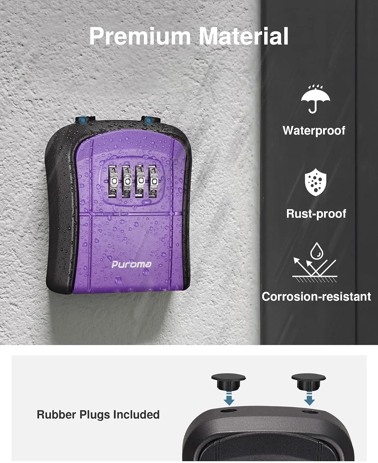 Puroma Key Lock Box Outdoor 4 Digit Code Combination Lockbox House 1 Purple