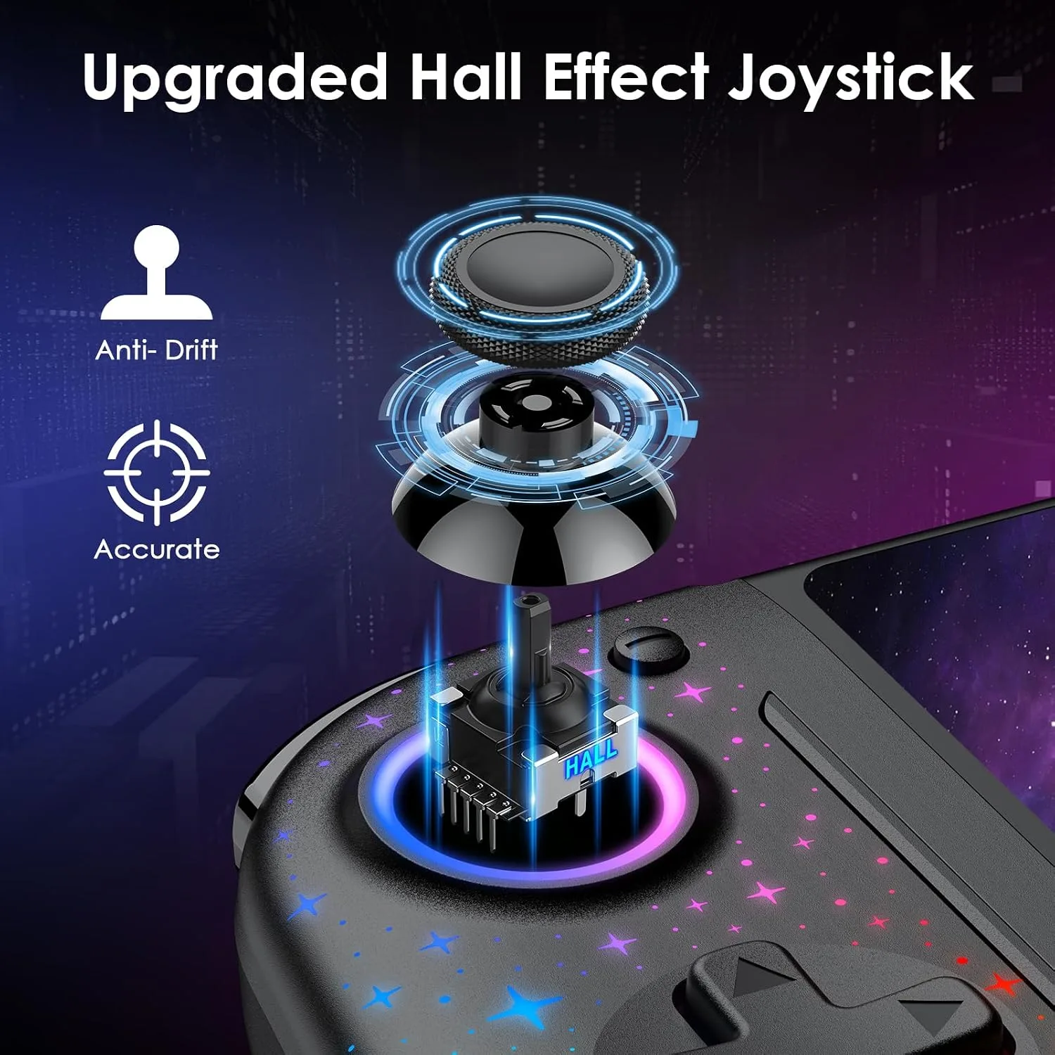 Moonag Switch Controllers Compatible with Nintendo Switch/OLED, Hall Effect One-Piece Controllers with 6-Axis Gyro, Motion Control, Wake-up, Dual Vibration, Turbo, 1000mAh Battery, Star