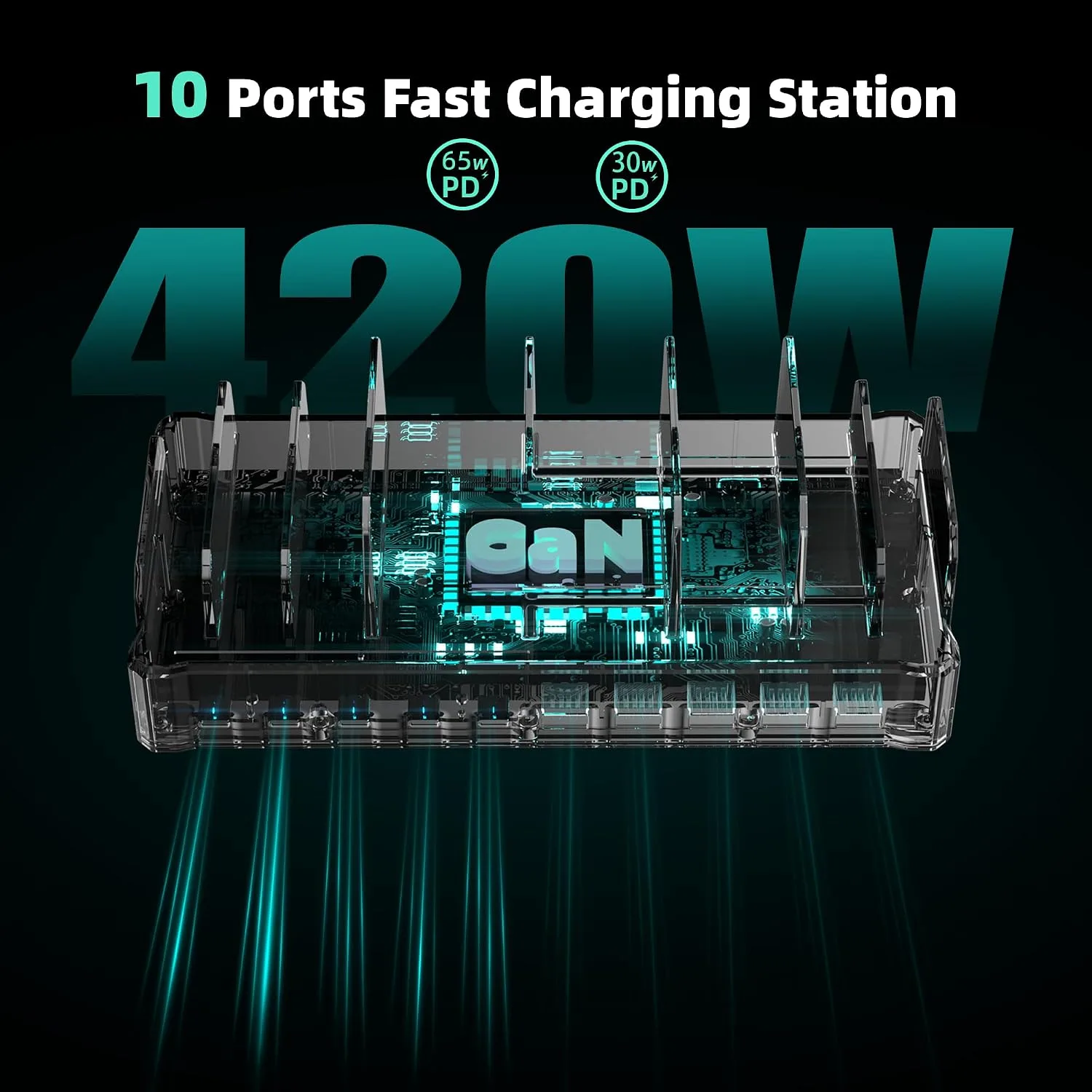 Zobirez 420W 10-Port Fast USB Charging Station for Multiple Devices, Black