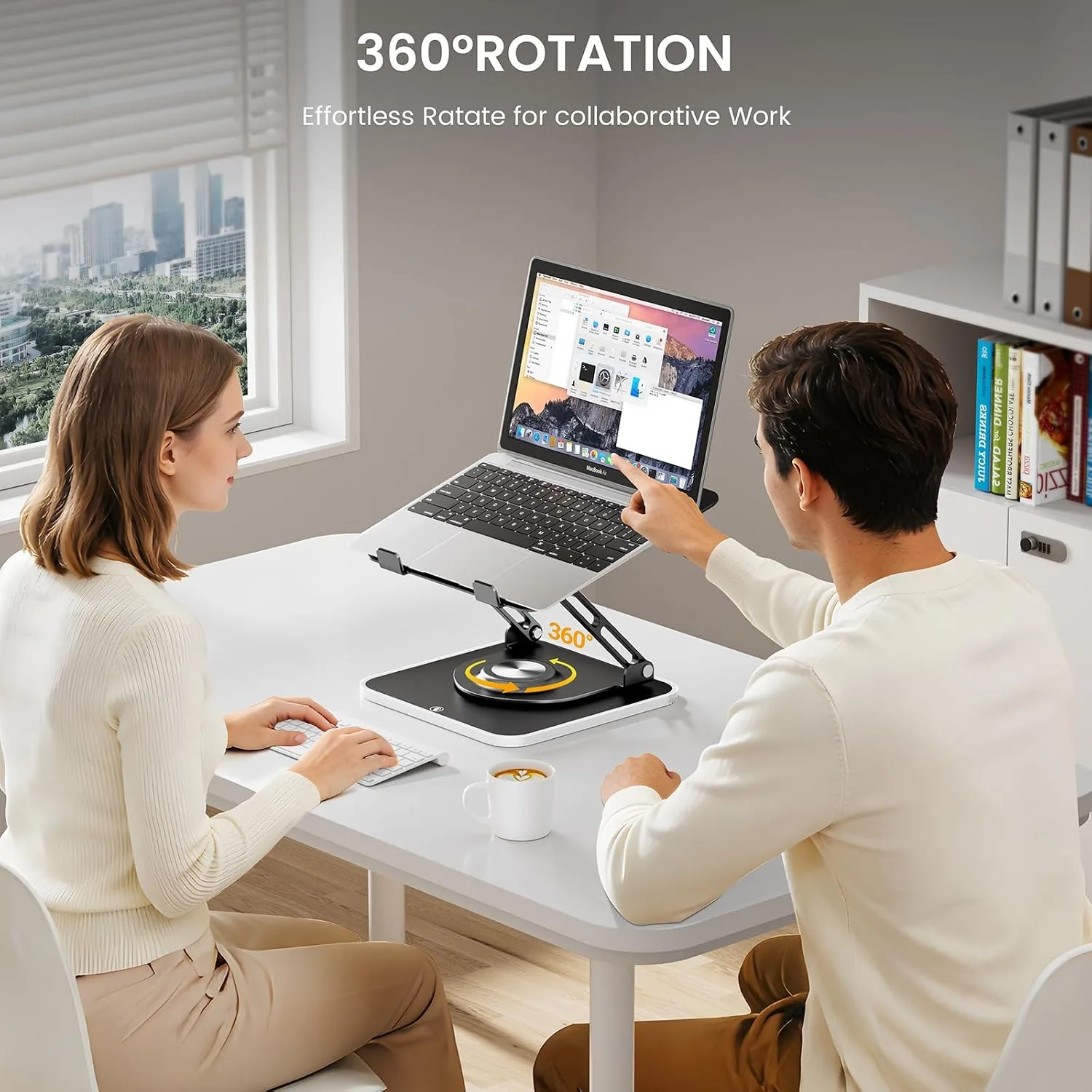 JOYEKY Laptop Stand for Desk(360°Rotating),Aluminum Laptop Riser for 10-16" Laptops (Black-RGB)