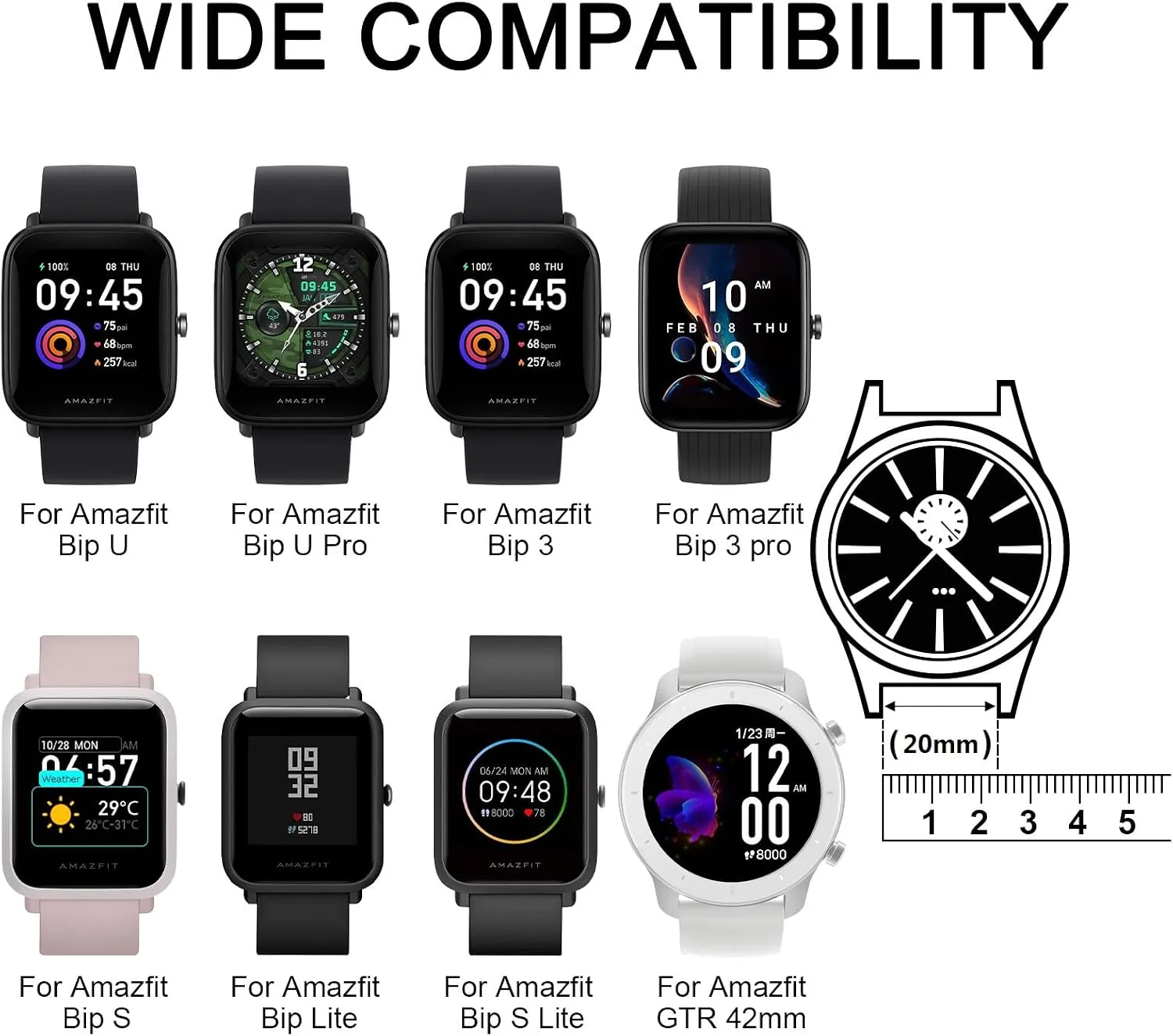 AK Band for Amazfit GTS 4 / GTS 4 Mini / GTS 3 / GTS 2 / GTS 2e / GTS 2 mini / GTS / GTR mini Bands, 20mm Soft Replacement Sport Strap for Amazfit Bip 3 / Bip 3 Pro / Bip U Pro / Bip / Bip Lite / Bip S / Bip S lite / Bip U Smart Watch Women Men