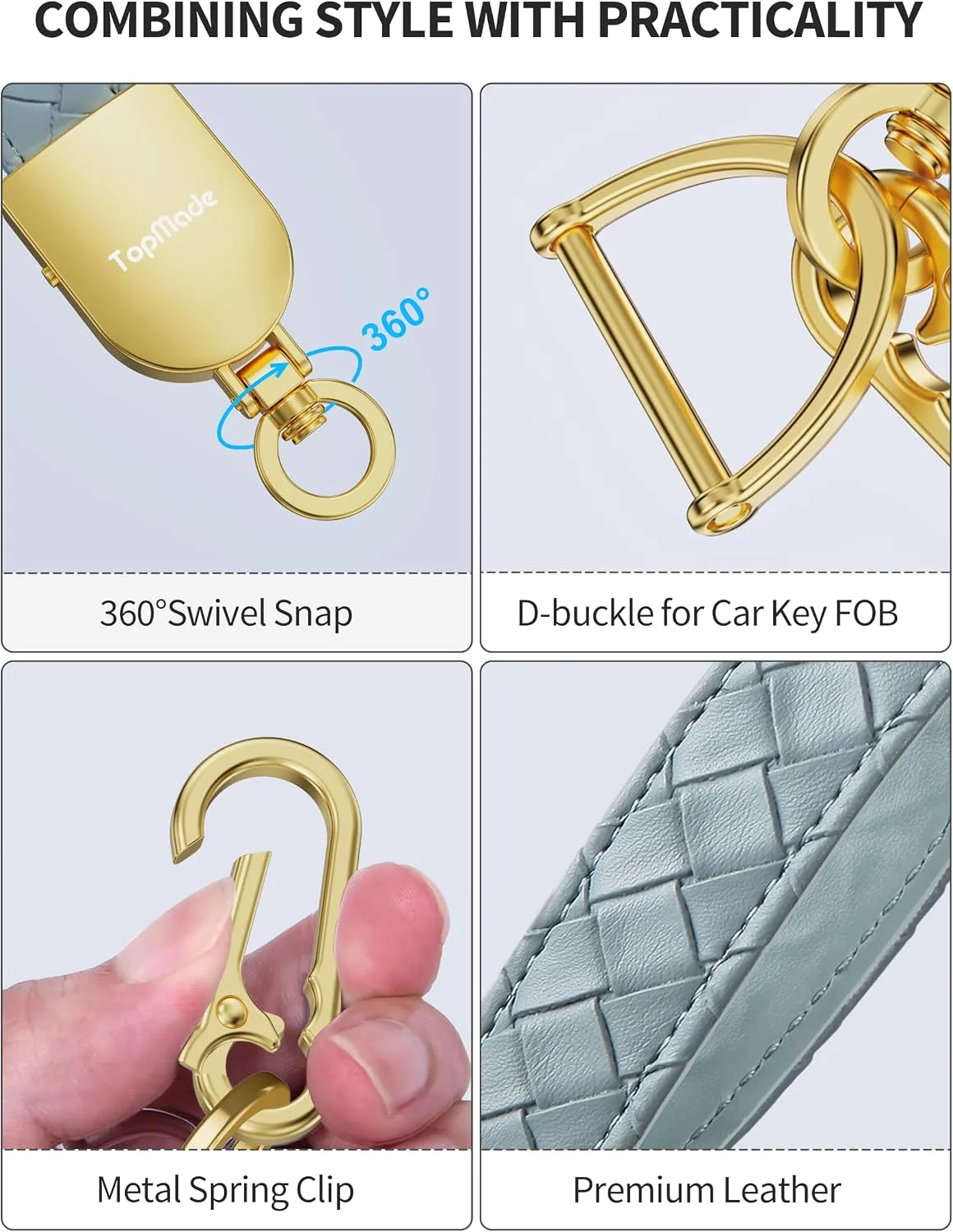 Smart Keychain Tracker (iOS & Android) Car Key Finder, Dusty Blue & Gold