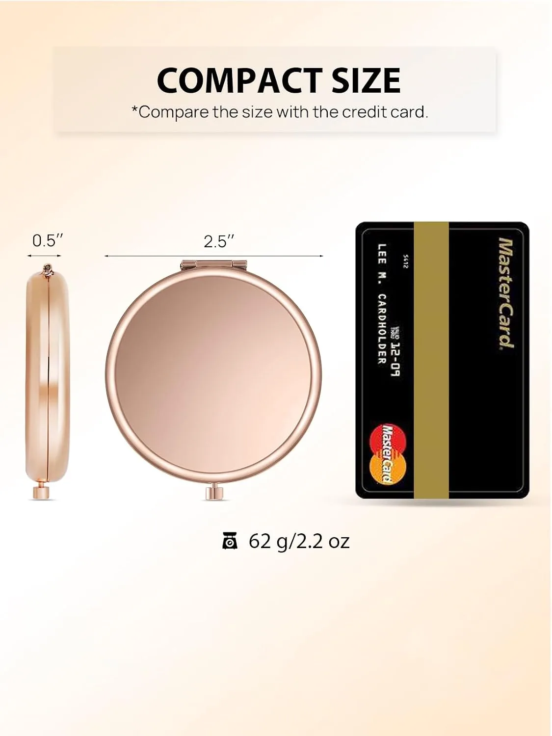 Compact Mirror, 1x/2x Magnification Pocket Mirror, Rose Gold