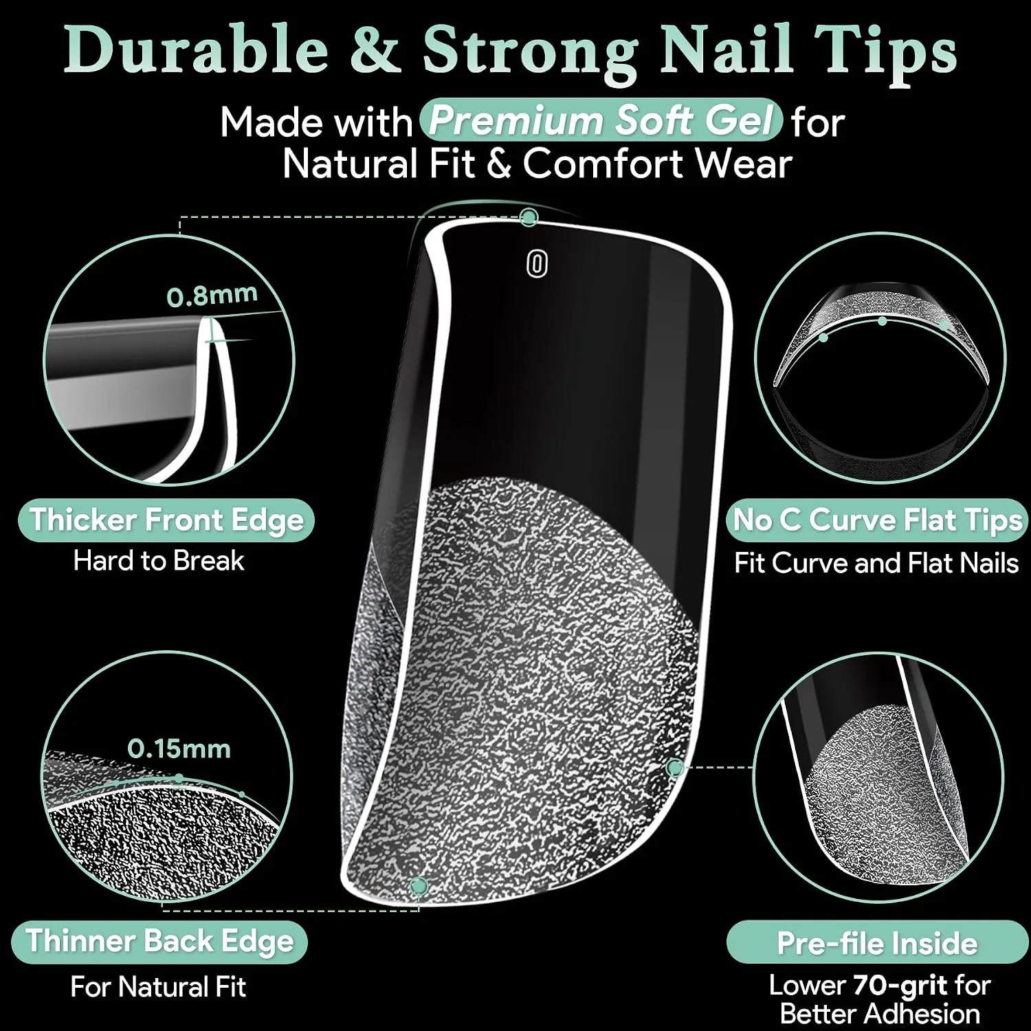 LEYKOSH Short Square Nail Tips, 240 Pcs Clear Gel Fake Nails, 15 Sizes