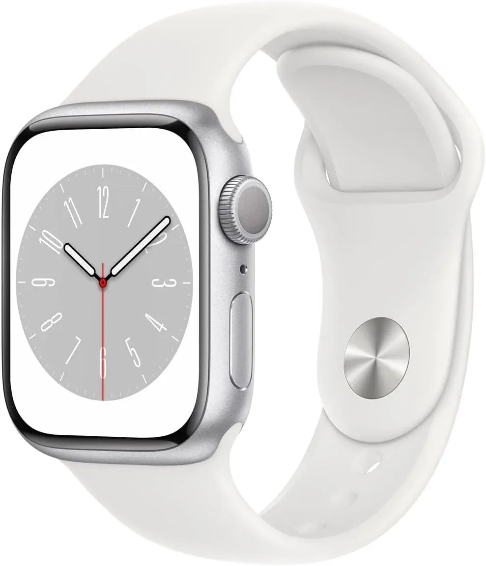 Apple Watch Series 8 [GPS, 41mm] - Silver Aluminum Case with White Sport Band - S/M (Renewed)