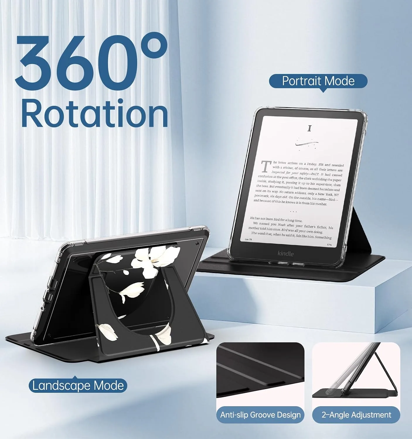 MoKo 360°Rotating Detachable Case for 7" eBook Reader, Magnolia