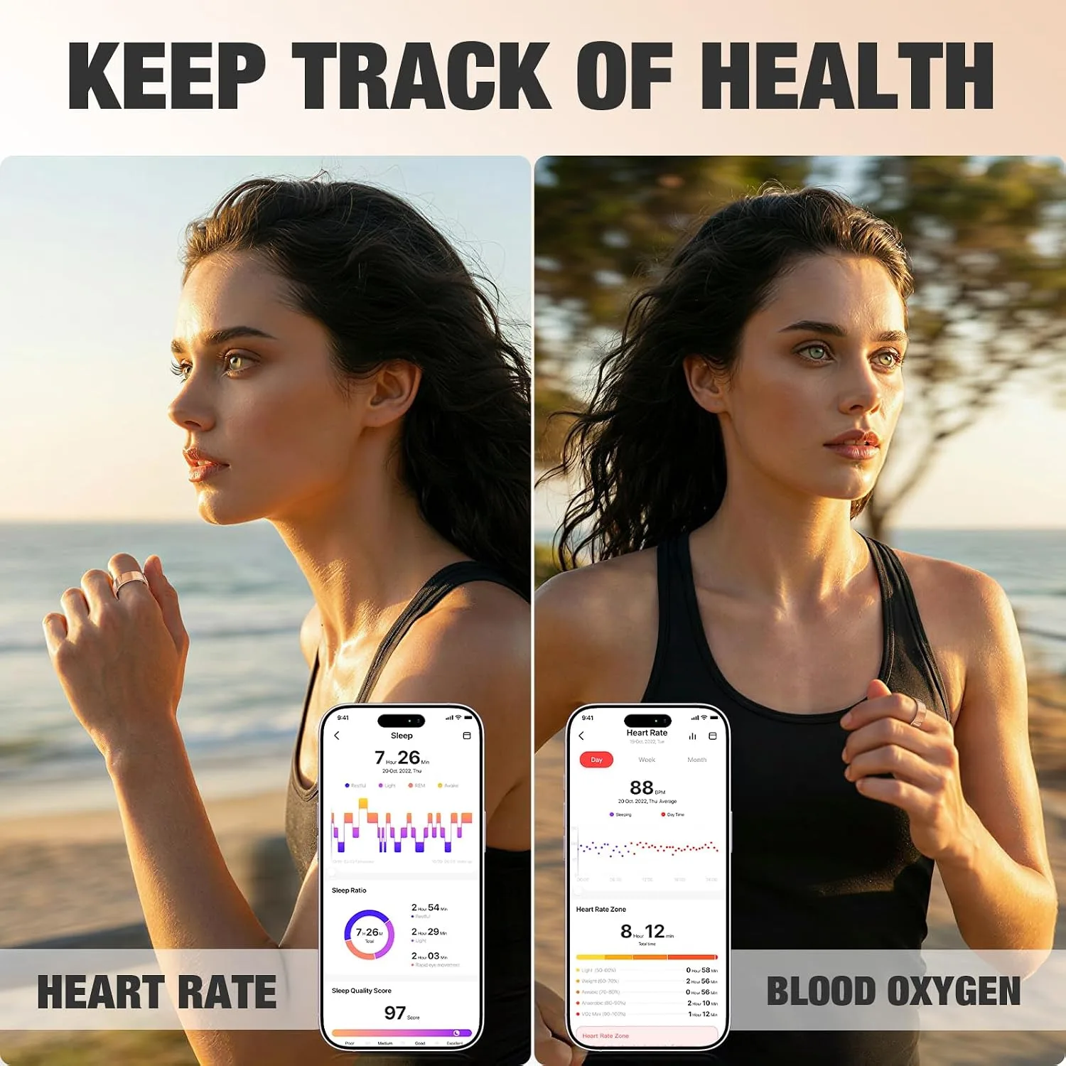 Smart Ring with Heart Rate, Blood Oxygen, Sleep Tracker, Step Tracker