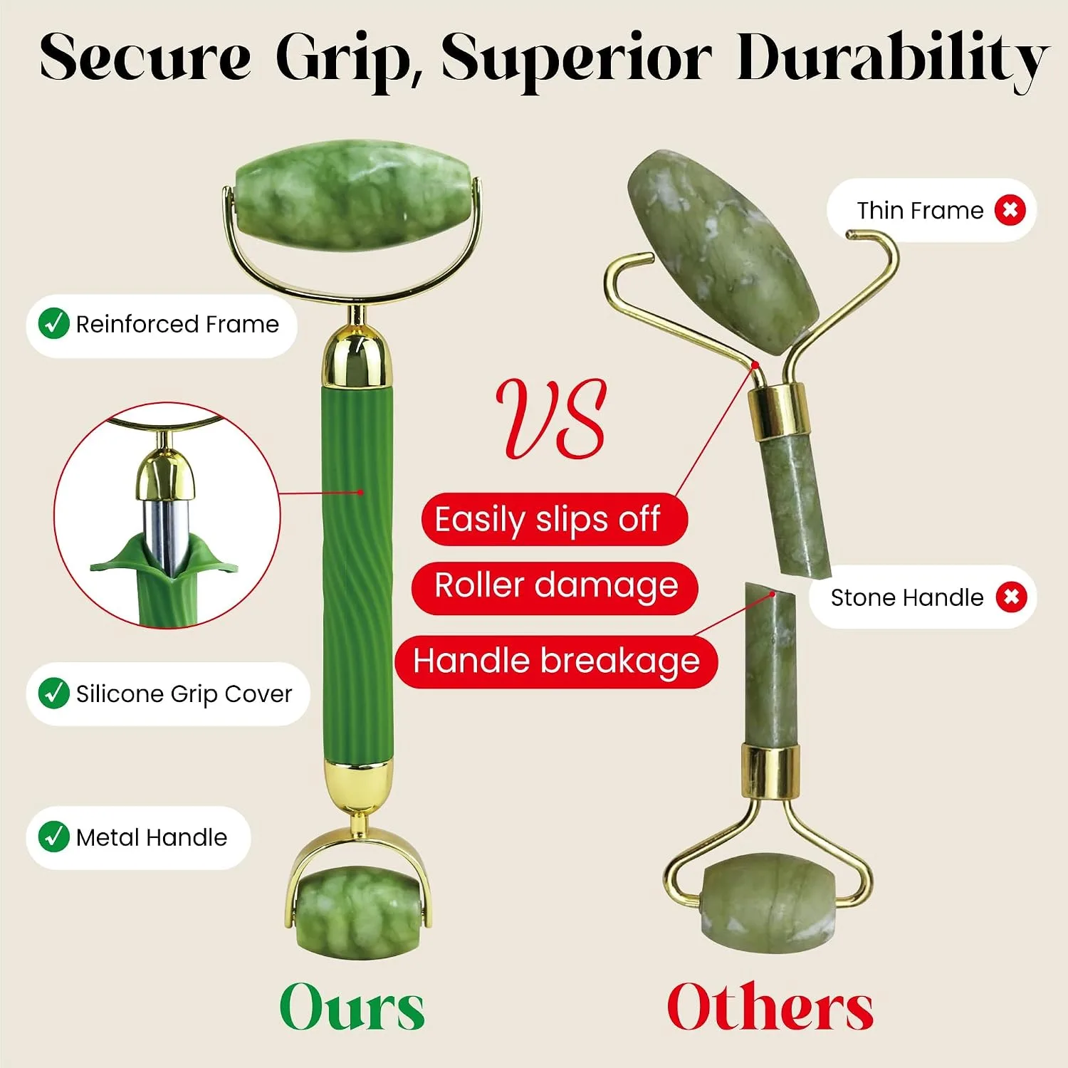 Rena Chris Gua Sha and Face Roller Set: Anti-Breakage Jade Roller for Long-Lasting Use, Jawline Sculpting and Puffiness Reducing, Gua Sha Facial Tools for Self Care Gift (Green)