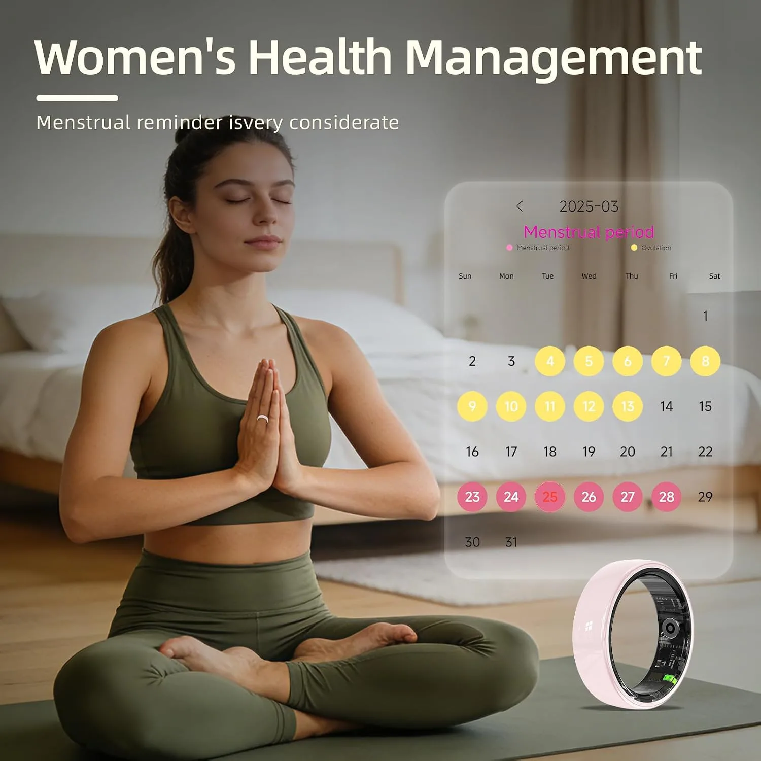 Ceramic Smart Ring for Women,fitness Tracker with Sleep Monitor