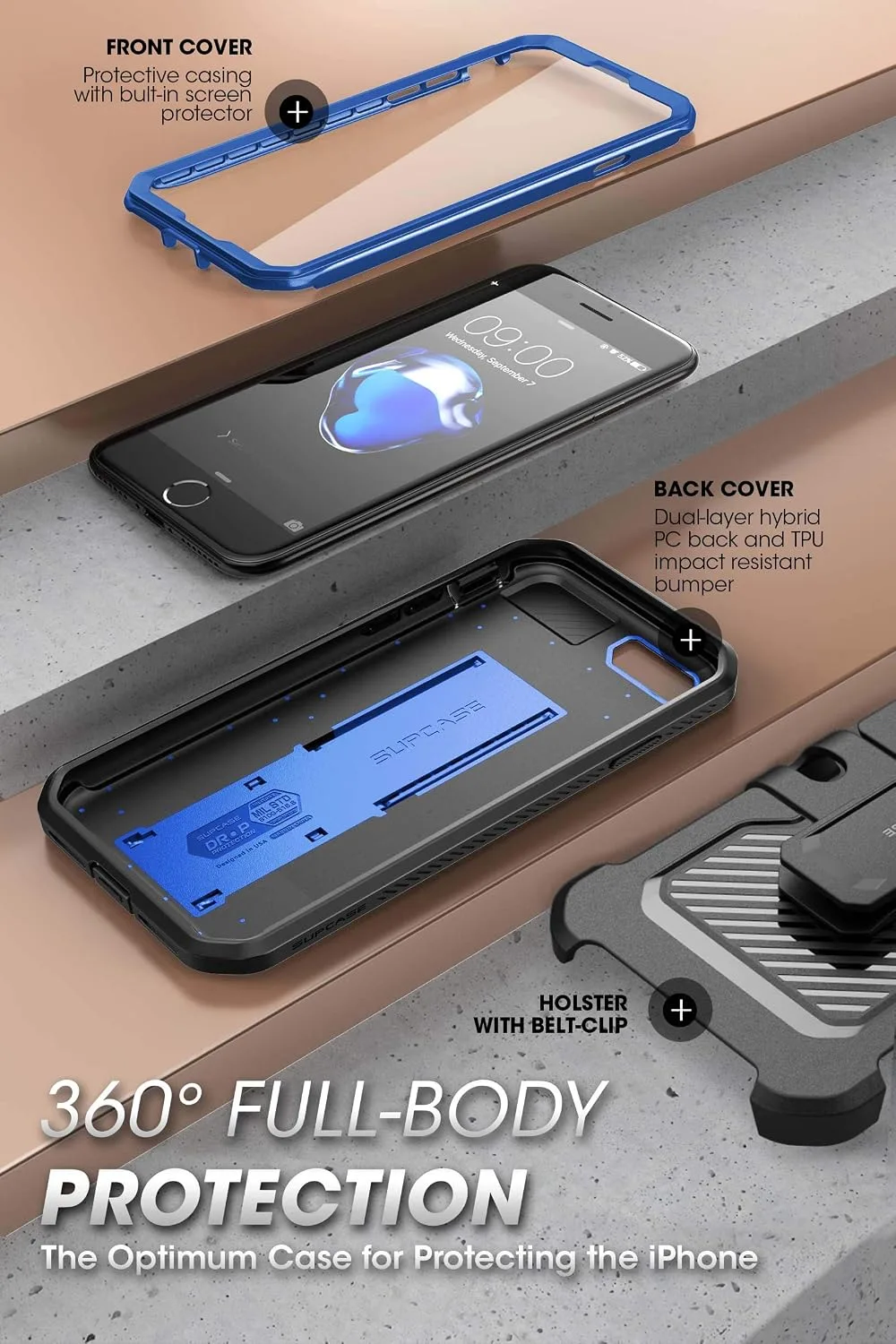 SUPCASE for iPhone SE 3rd / SE 2nd /7/8 Case with Screen Protector, Blue