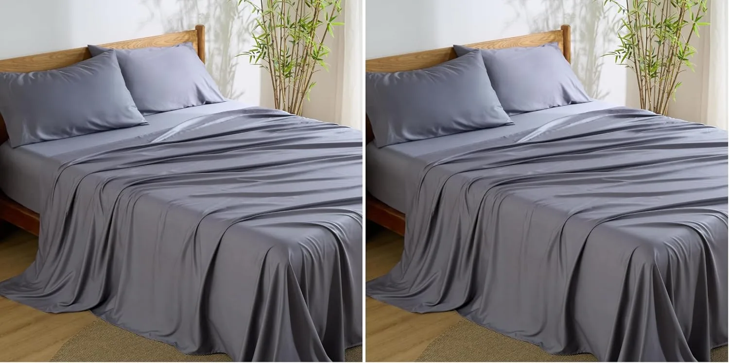 Bedsure King Size Sheets Set, Cooling Sheets for Hot Sleepers, Rayon Derived from Bamboo, PureWoven, Breathable & Soft, Deep Pocket Up to 16 Inches, Hotel Luxury Silky Bedding, Dark Grey (Pack of 2)