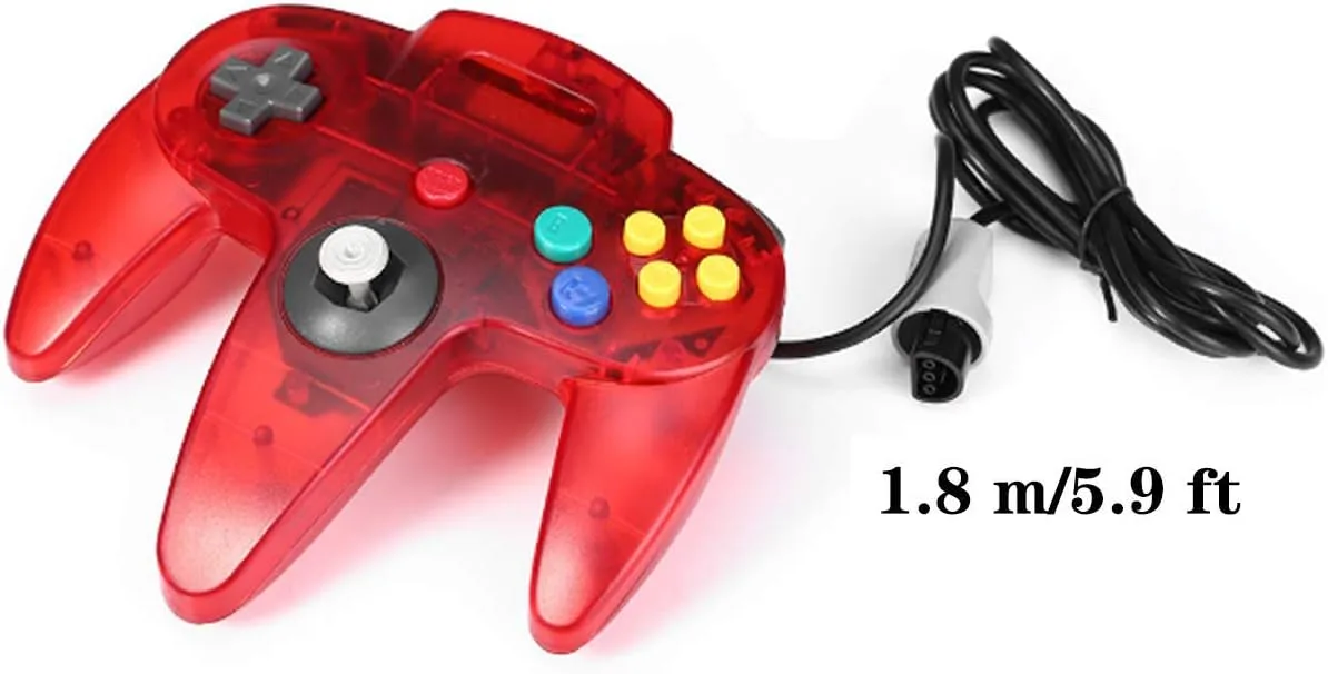 ZeroStory Classic N64 Controller, Wired N64 Controller Upgraded Joystick for N64 Video Game Console (Transparent Red and Transparent Purple)