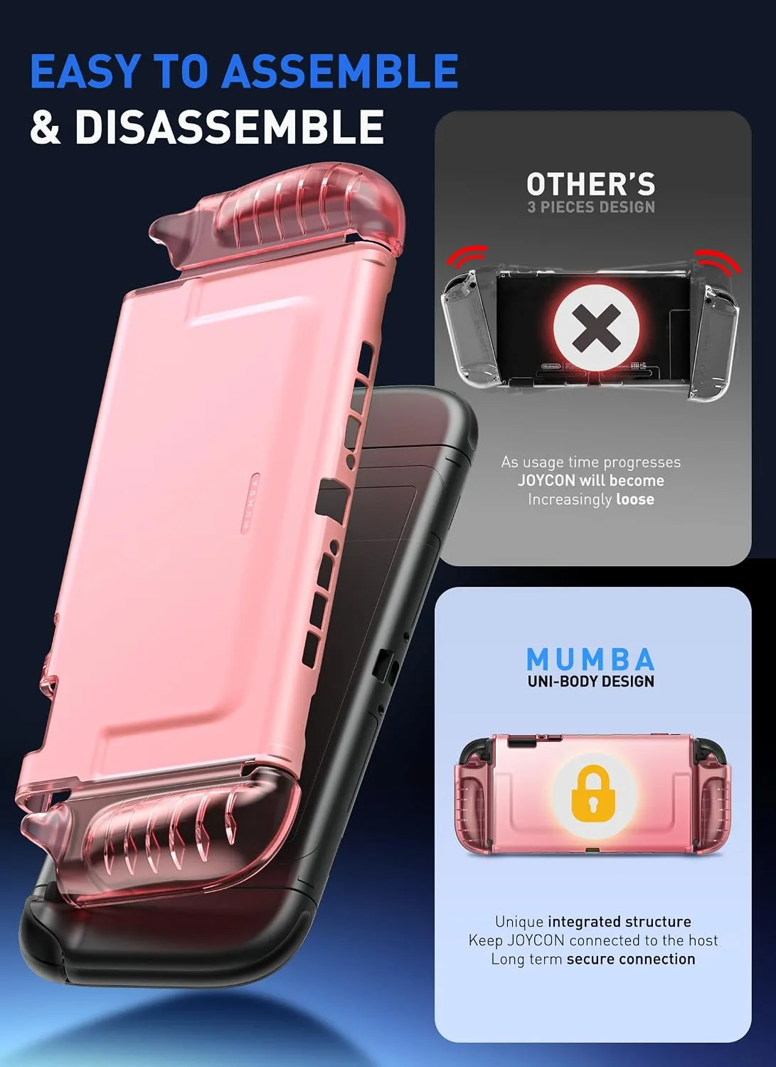 Mumba Dockable Clear Case for Nintendo Switch 2 2025, Crystal Protective Cover with Quick-Release Joy-Con Design and TPU Grip Compatible with New Nintendo Switch 2 7.9 Inch Console (Pink)
